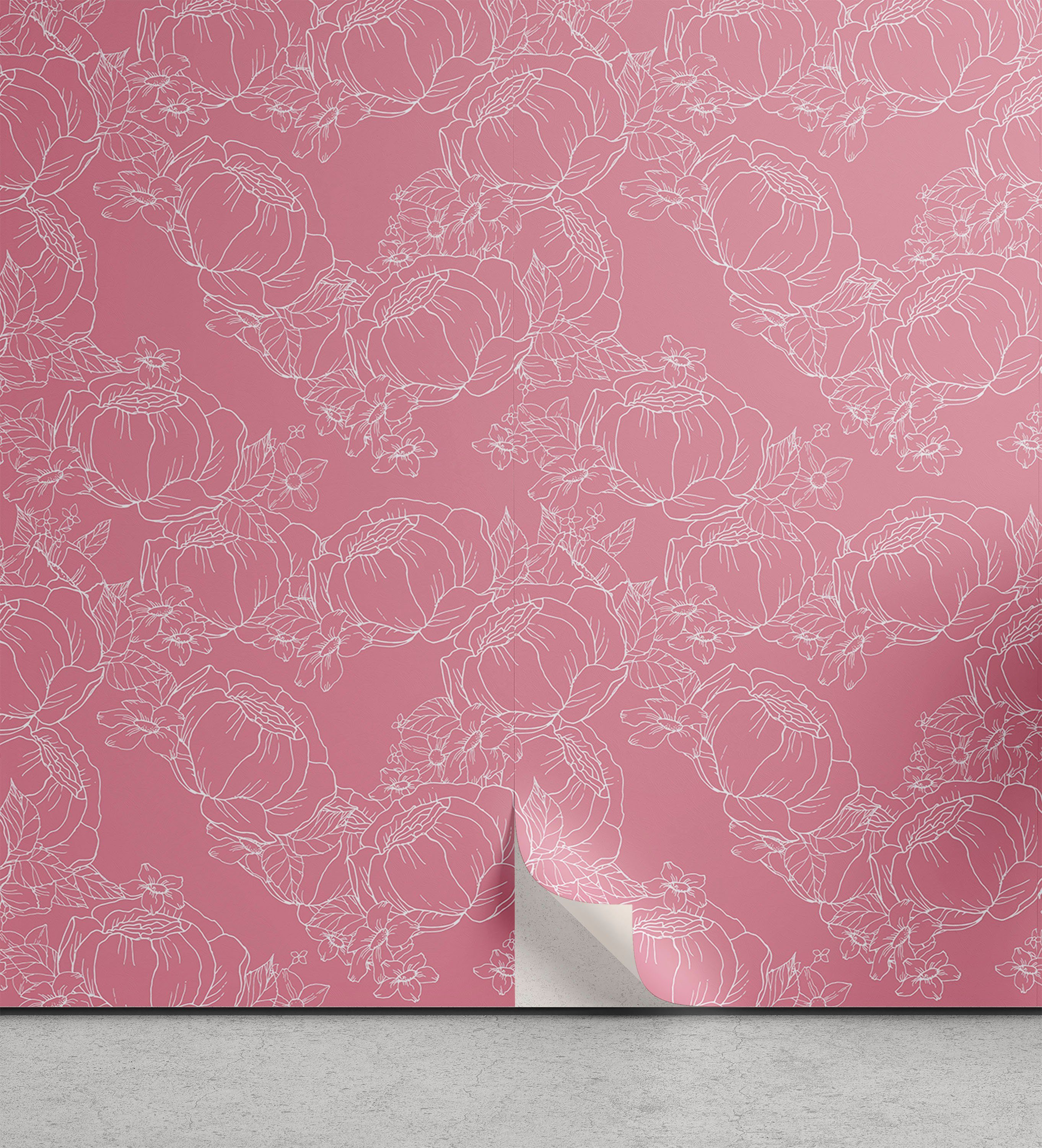 Abakuhaus Vinyltapete selbstklebendes Blumen Grafik Küchenakzent, Wohnzimmer Linien Pfingstrosen Dünne