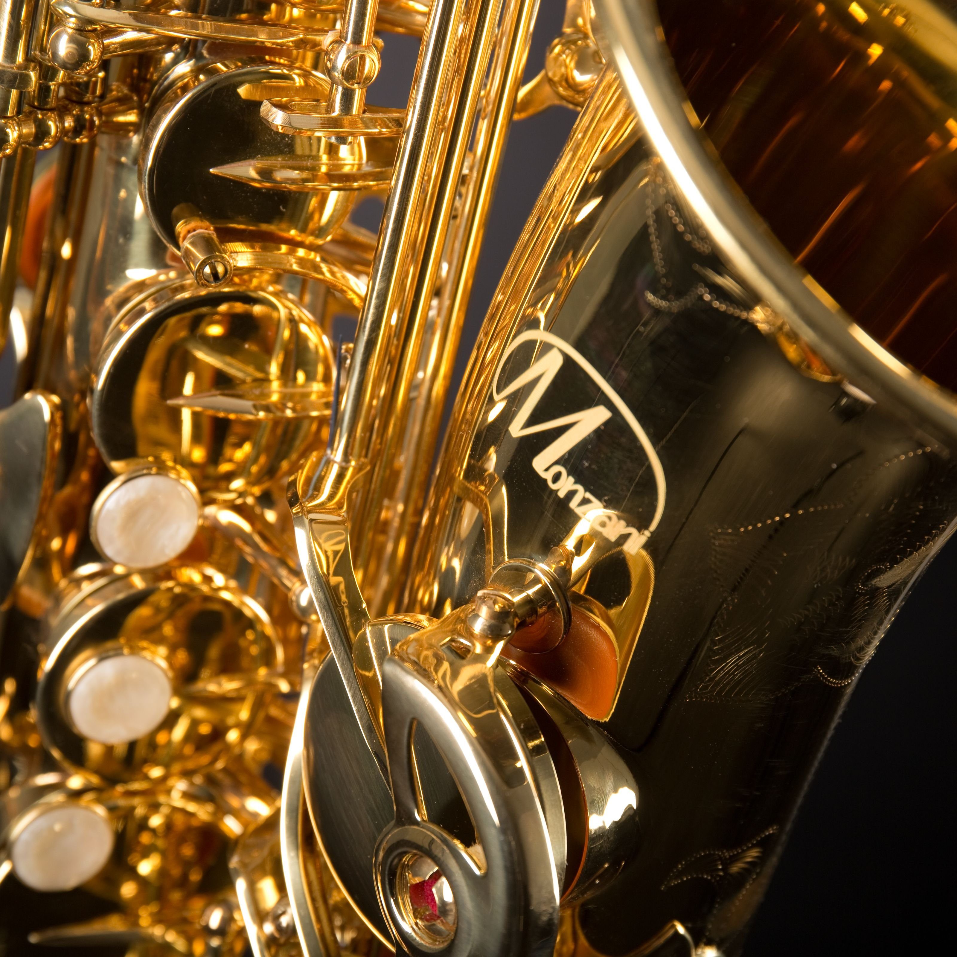 Monzani Saxophon, MZAS-350Y Alt Saxophon Professioneller Klang Leichtgängige Mechanik Pisoni Polster Inklusive Mundstück Wischer Koffer Gurt Messing Klarlack lackiert Graviert Stimmung Eb, Saxophone, Alt Saxophone, MZAS-350Y Alt Saxophon, Professioneller Klang, Leichtgängige