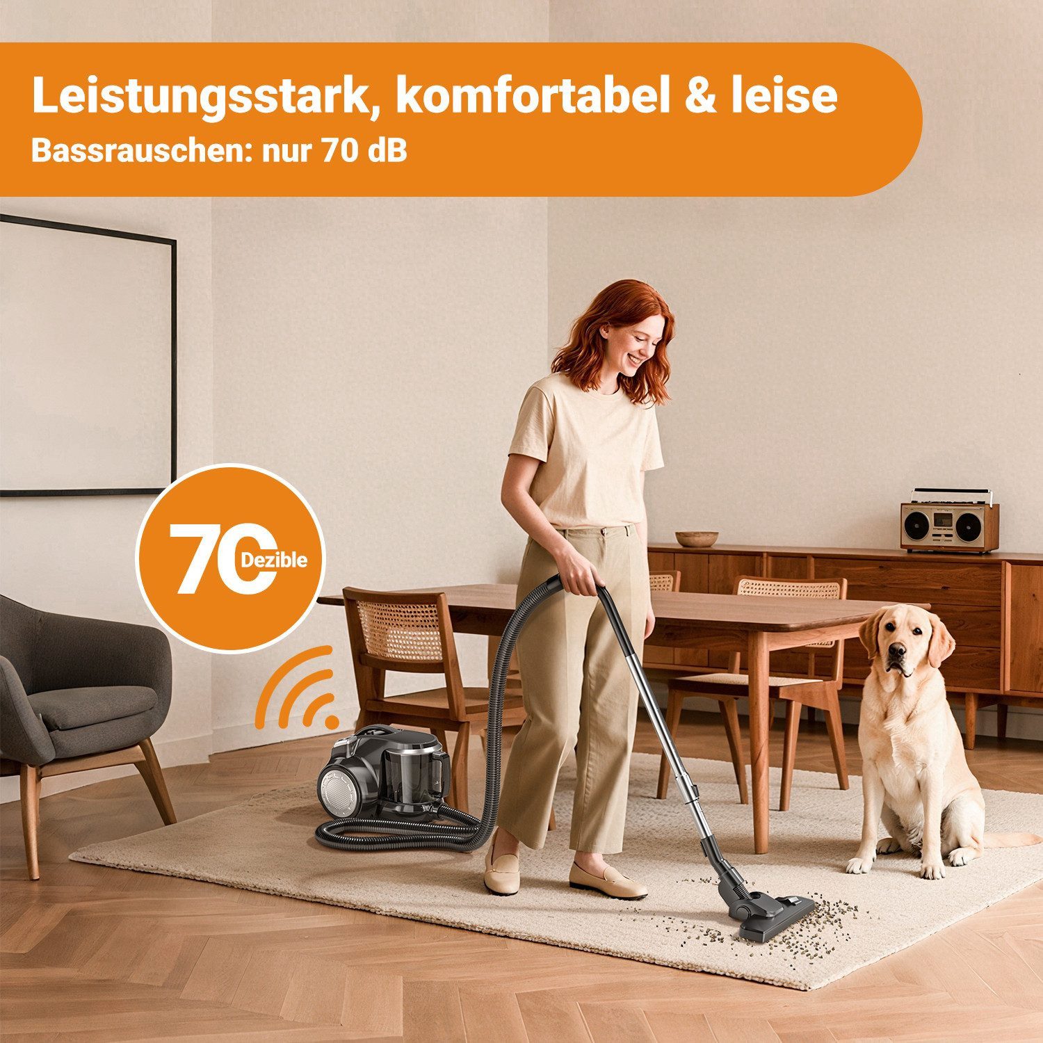 ibettertec Bodenstaubsauger Beutelloser Staubsauger starke Saugleistung,Kompakt Leicht Staubsauger, 1200 W, beutellos, für Hartböden Teppiche,leise,2,5L Staubbehälter, 5m Kabel