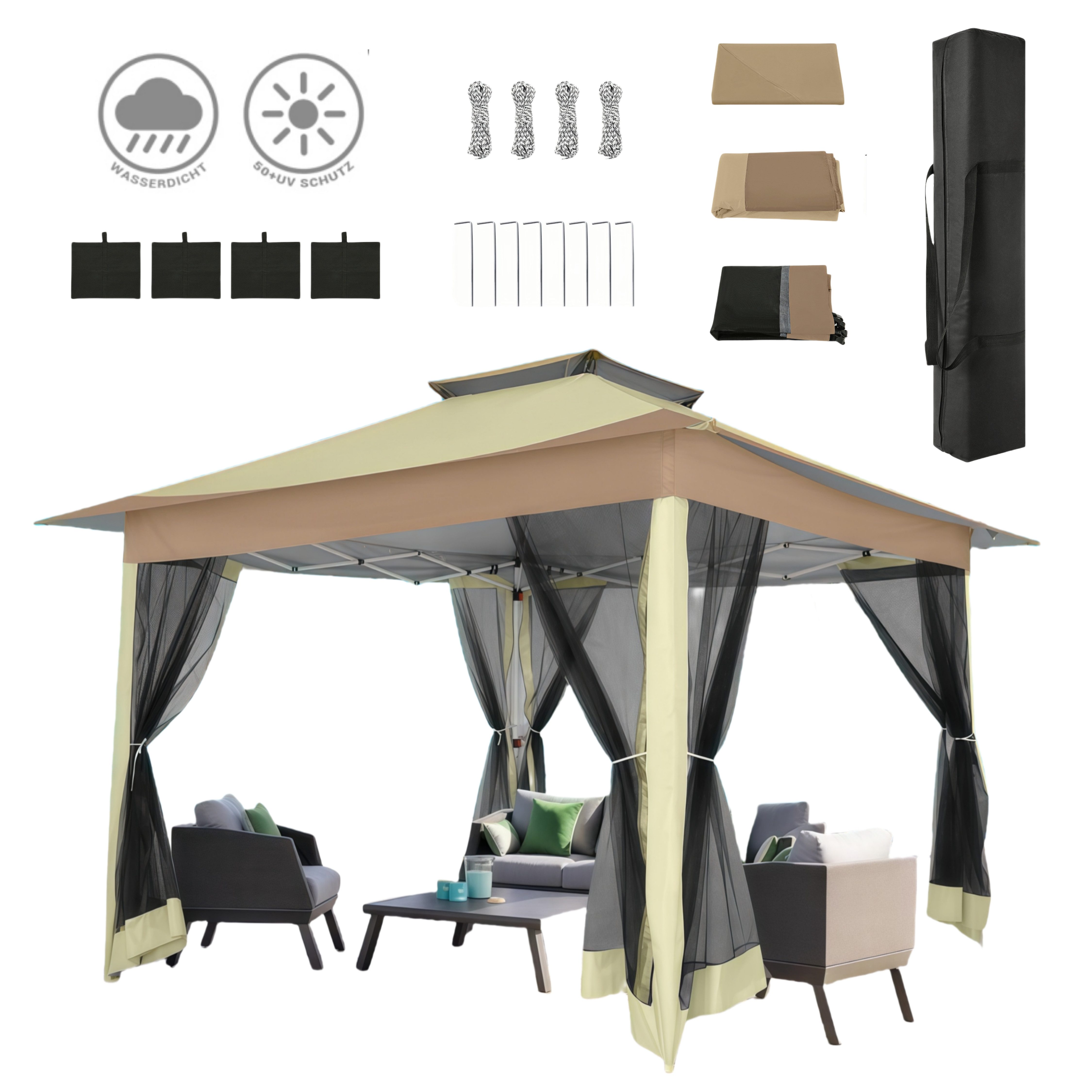 Tooluck Faltpavillon Pop-Up-Pavillon Moskitonetz sofortig Terrassendachzelt günstig online kaufen