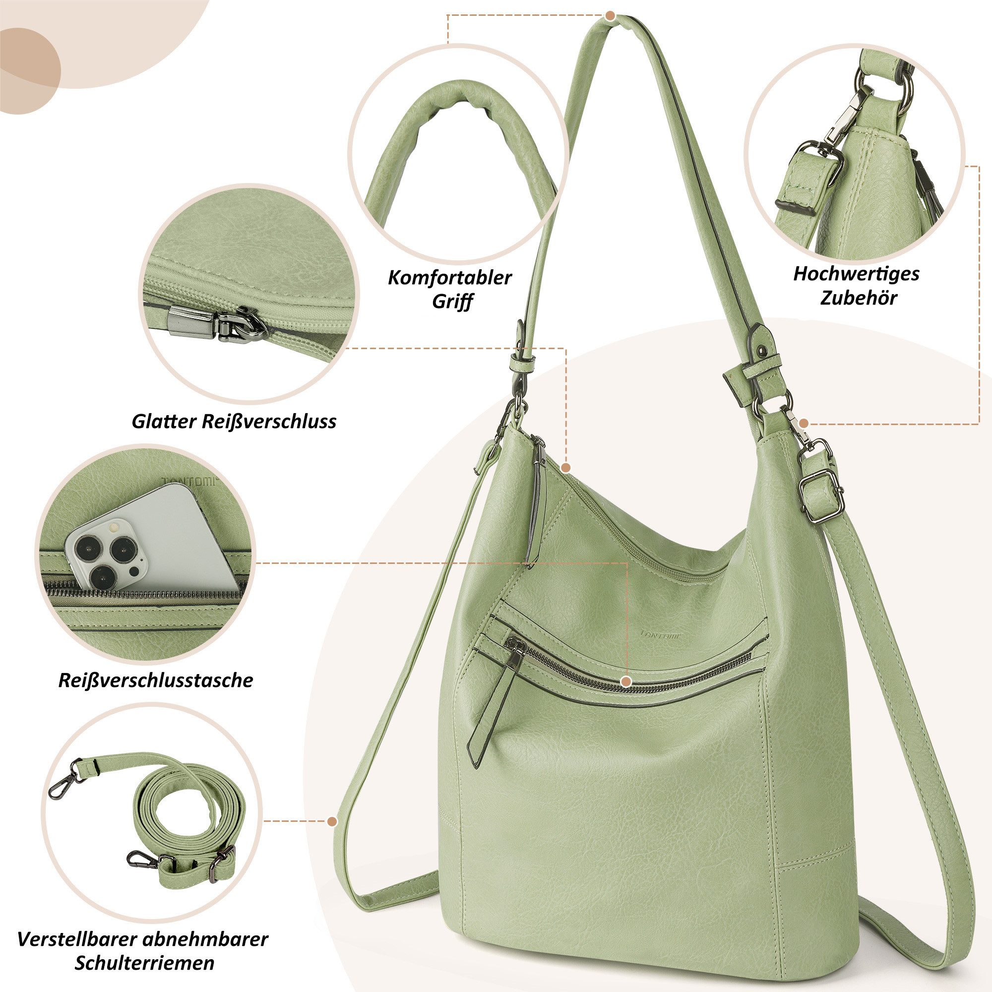 TANTOMI Handtasche 2-Tlg Shopper Schultertasche mit Geldbörse Damen Groß Umhängetasche, Crossbody Bag Damen für Pendler und Reisen mit Abnehmbarem Riemen