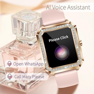 Efolen Smartwatch (1,59 Zoll, Android iOS), Damen mit Telefonfunktion 2023 Damenuhr mit Sprachassistent Fitnessuhr