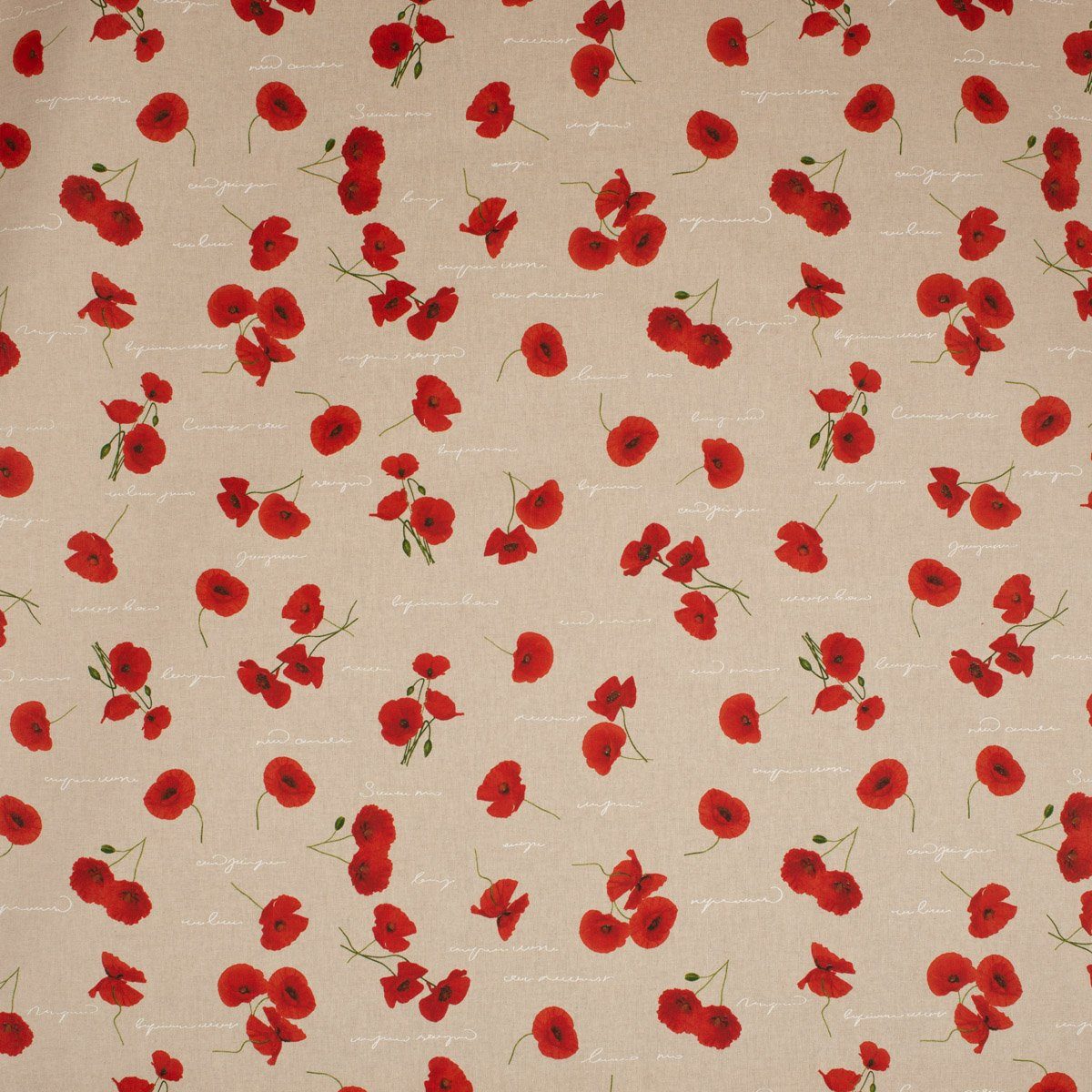 SCHÖNER LEBEN. Tischdecke Mohnblumen Schriftzug natur rot grün weiß, made in Germany,handmade – Bild 2 von 5