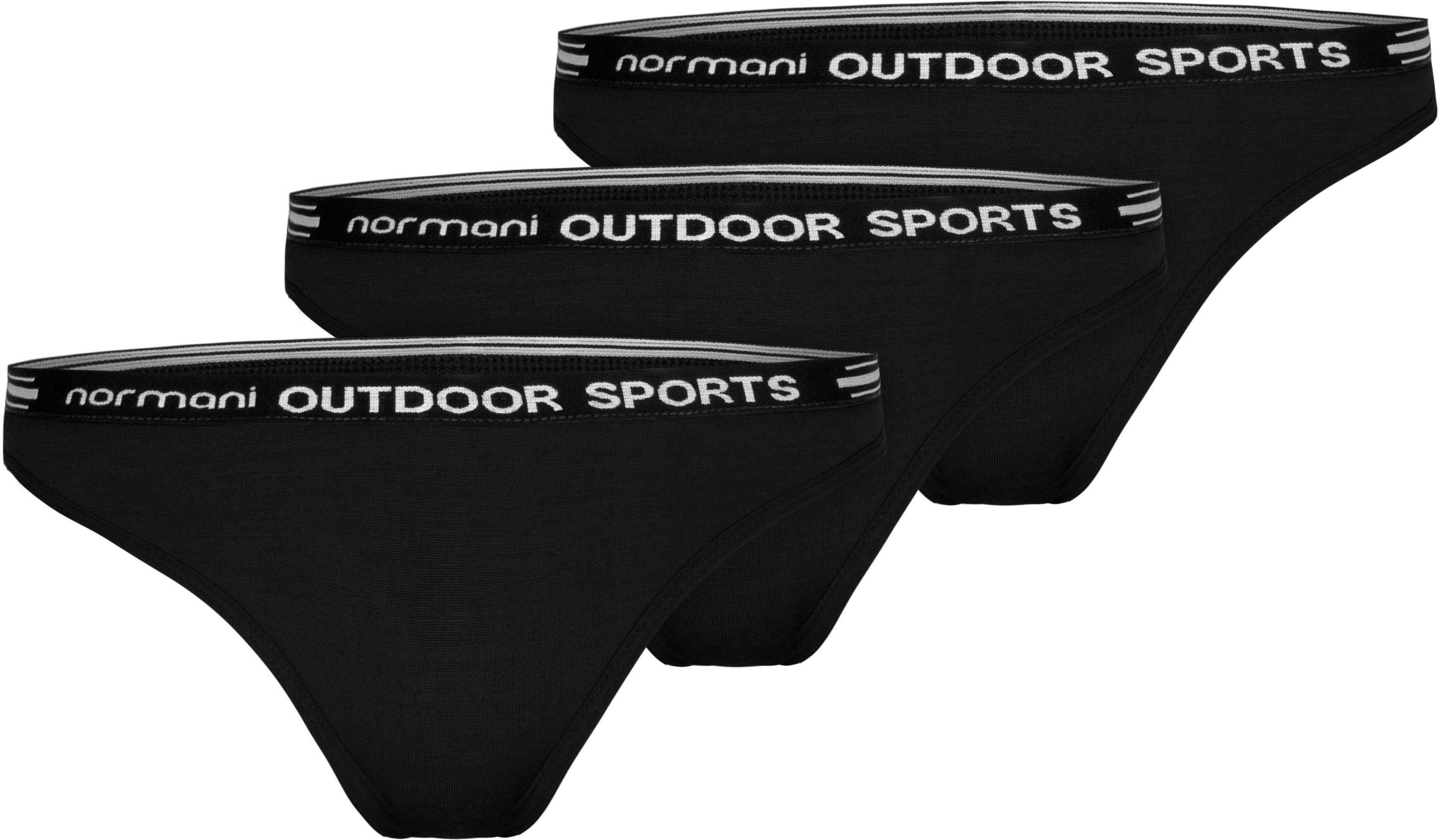 normani Tanga 3er Pack Damen Bio-Merinowolle String (1-St) Unterhose - Tanga Outdoor „Dubbo“ Merinounterwäsche 100% Merino Schwarz Sport