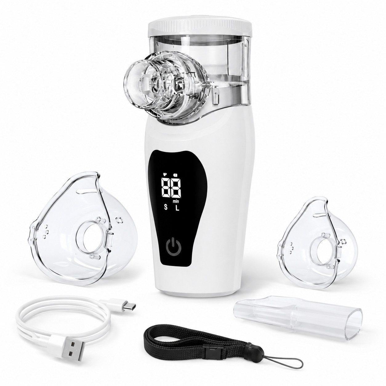 Tekoo Inhalator Tragbares Inhalationsgerät mit Mesh-Verneblung und Digitaldisplay, Inhalationsgerät-Set, Mesh-Vernebler, der Maske, Mundstück und USB-C-Ladekabel, Mesh-Verneblung, 2 Modi, Display, USB-C, 1200-mAh-Akku