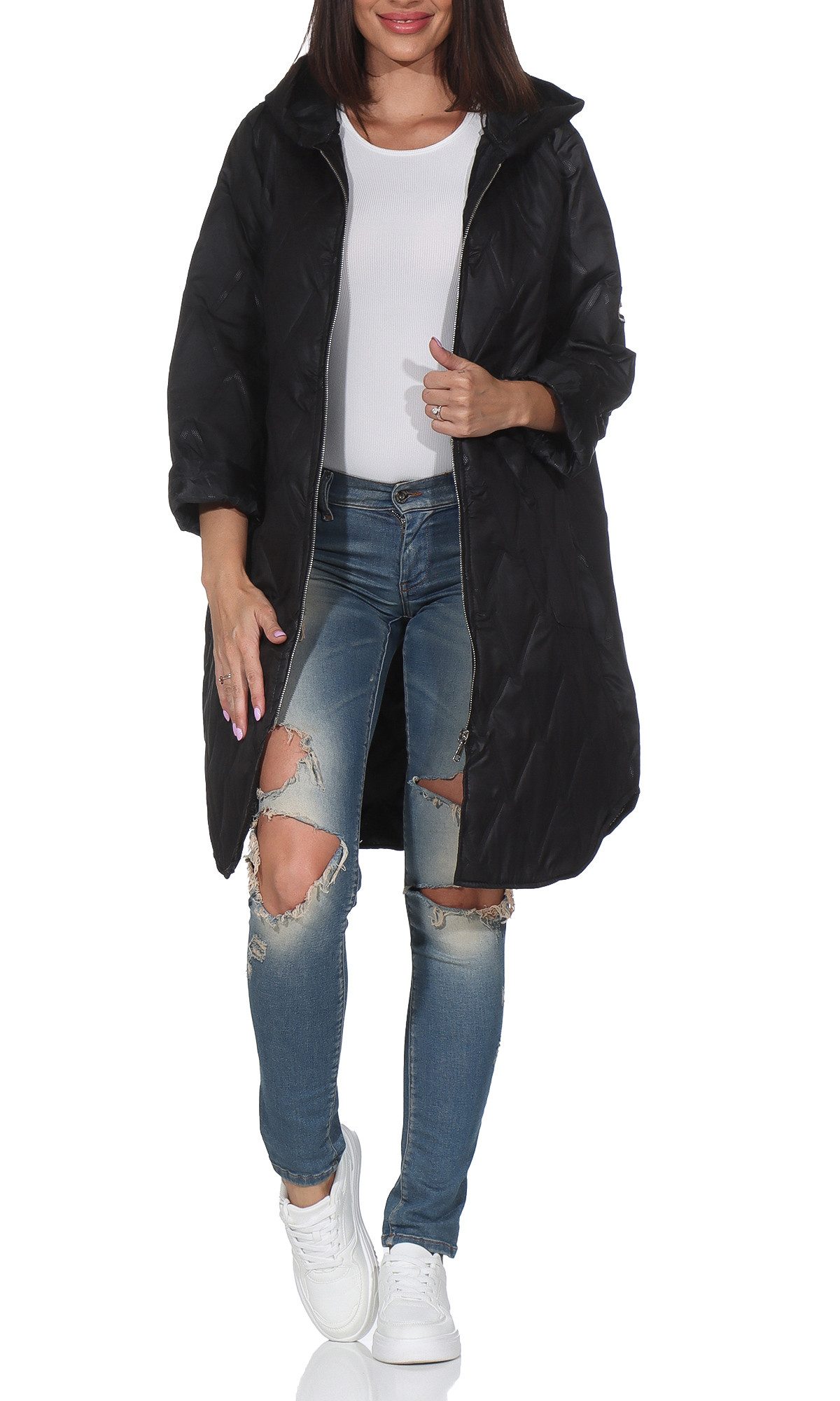 simaranda Langjacke Steppjacke lang stylischer Trenchcoat 5343 mit Kapuze