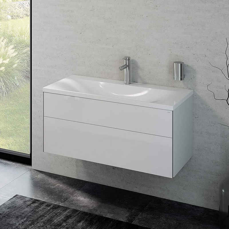 Keuco Badmöbel-Set Royal Reflex, (2 teilig, Badmöbel Set mit Waschbecken mit Unterschrank), Waschtisch mit Waschtischunterbau, weiß-hochglanz, 100 cm breit