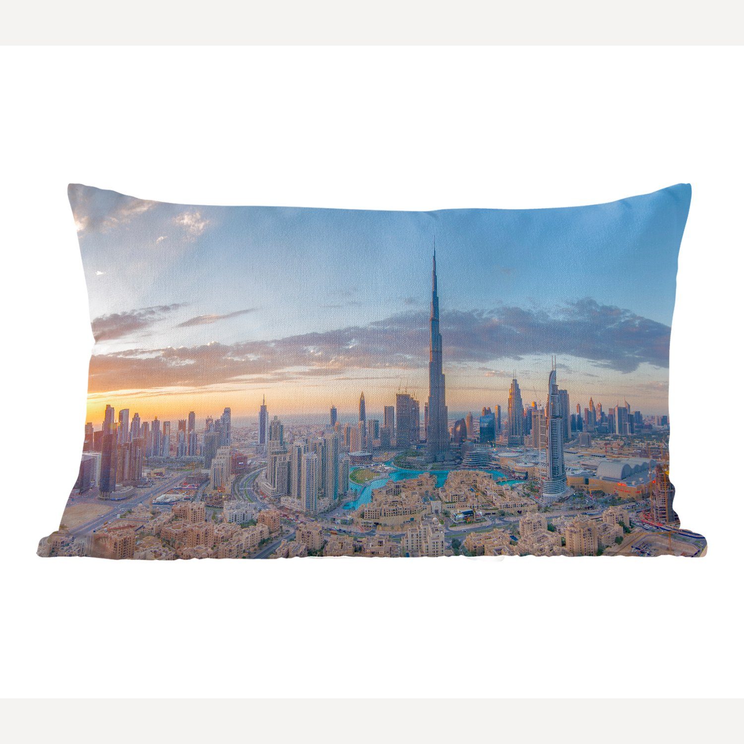 Dubai Füllung, über Dekokissen Dekoration, und MuchoWow Burj Zierkissen, Khalifa, Bunter Himmel Schlafzimmer Wohzimmer Dekokissen mit der
