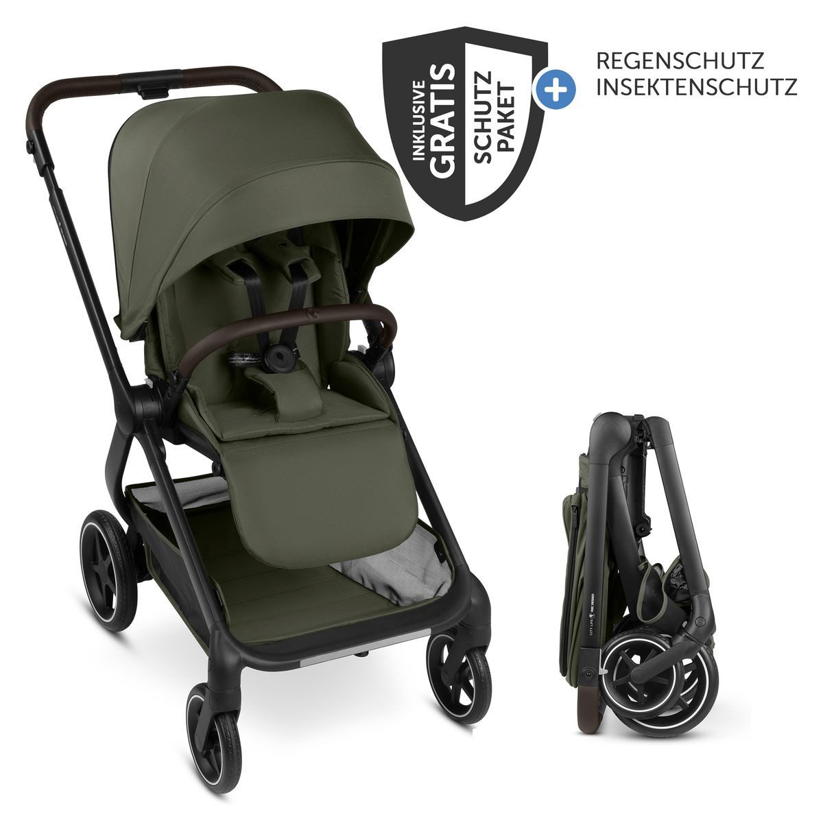 ABC Design Sport-Kinderwagen City Life - Avocado, Sportwagen höhenverstellbar mit Liegefunktion & Regenschutz bis 22 kg