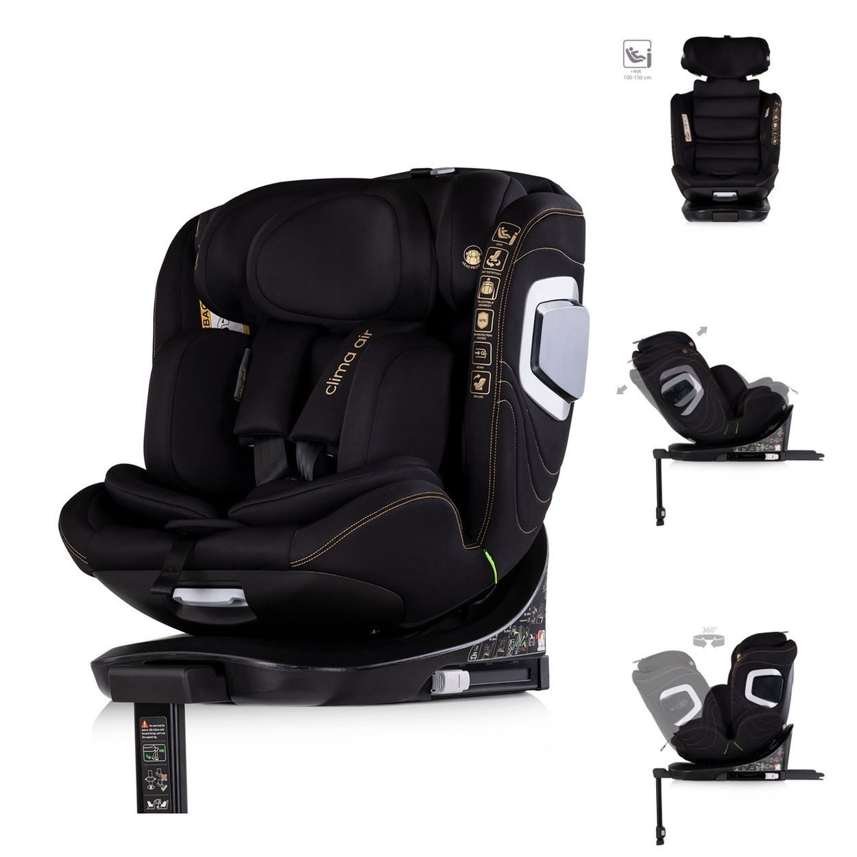 Chipolino Autokindersitz Clima Air 40-150 cm, ab: 0, bis: 12, i-Size Isofix Lüftungs-Heizfunktion, Polyester, Kunststoff, Stützbein