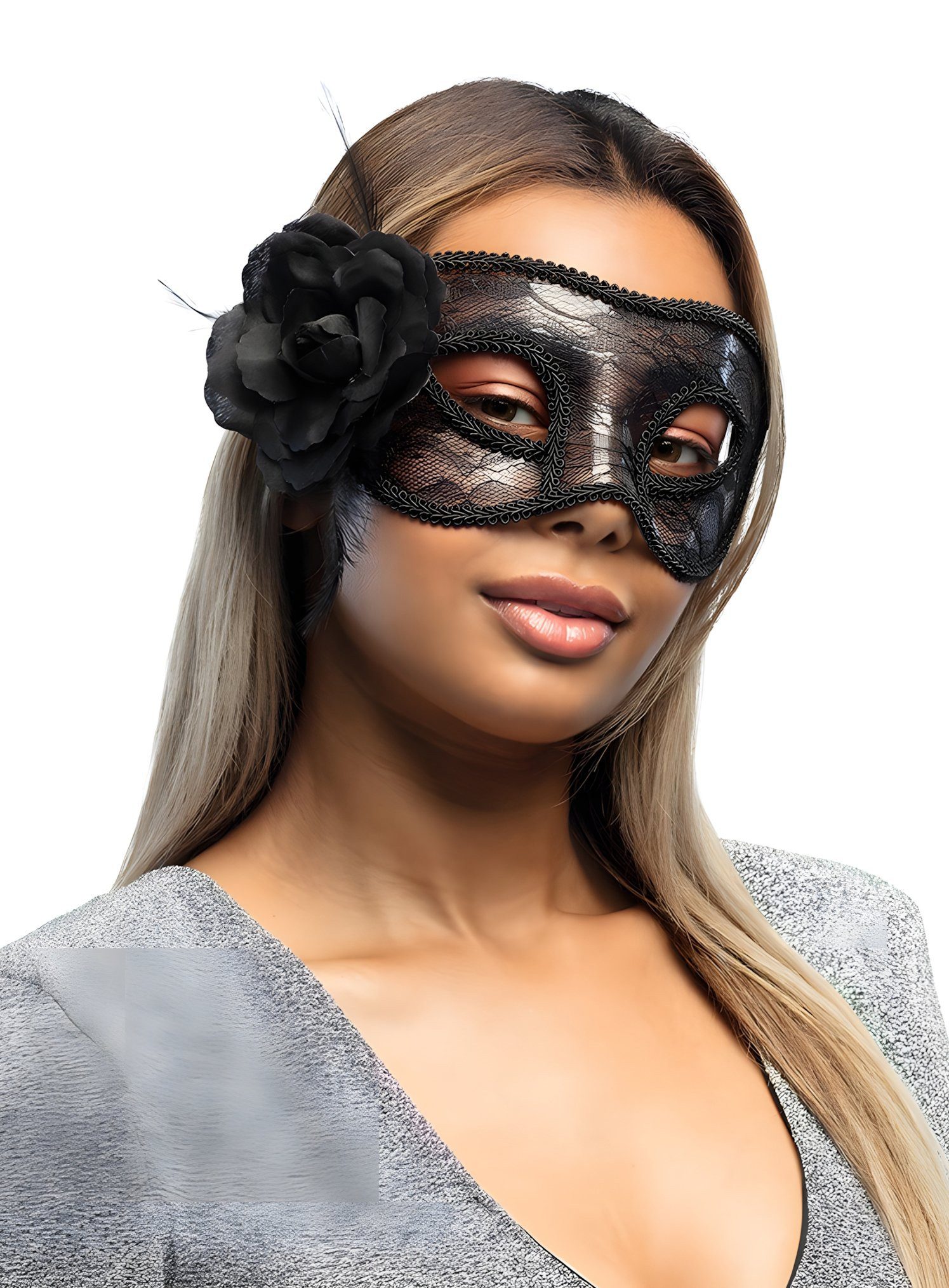 Boland Verkleidungsmaske Black Rose Augenmaske mit Spitze, Formstabile Spitzenmaske mti scharzer Rose