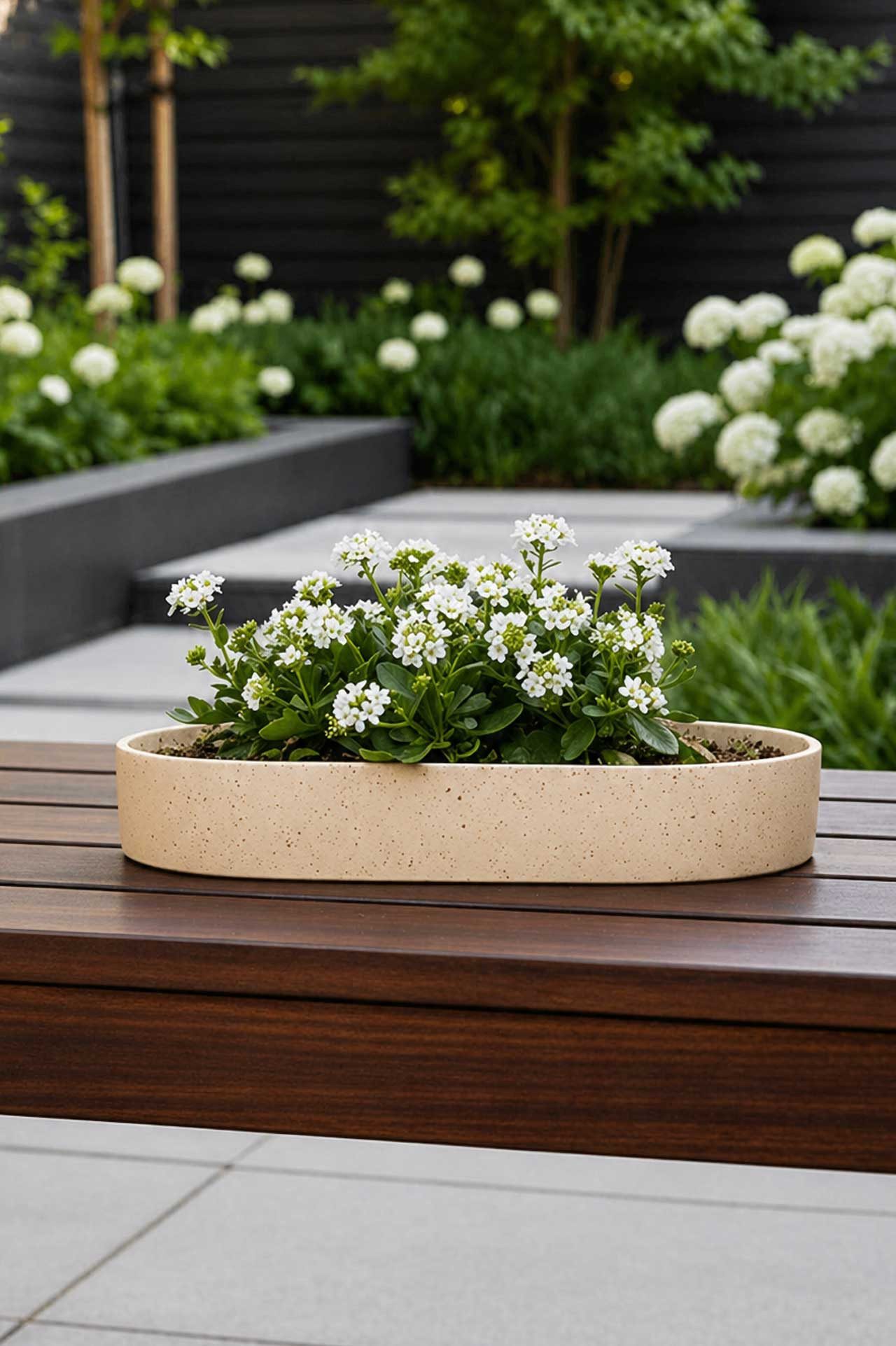 VIVANNO Pflanzschale Fiberglas SOLENA Schale - Arbanebeige Matt Mit Muster (1 St), 35x20x5 cm