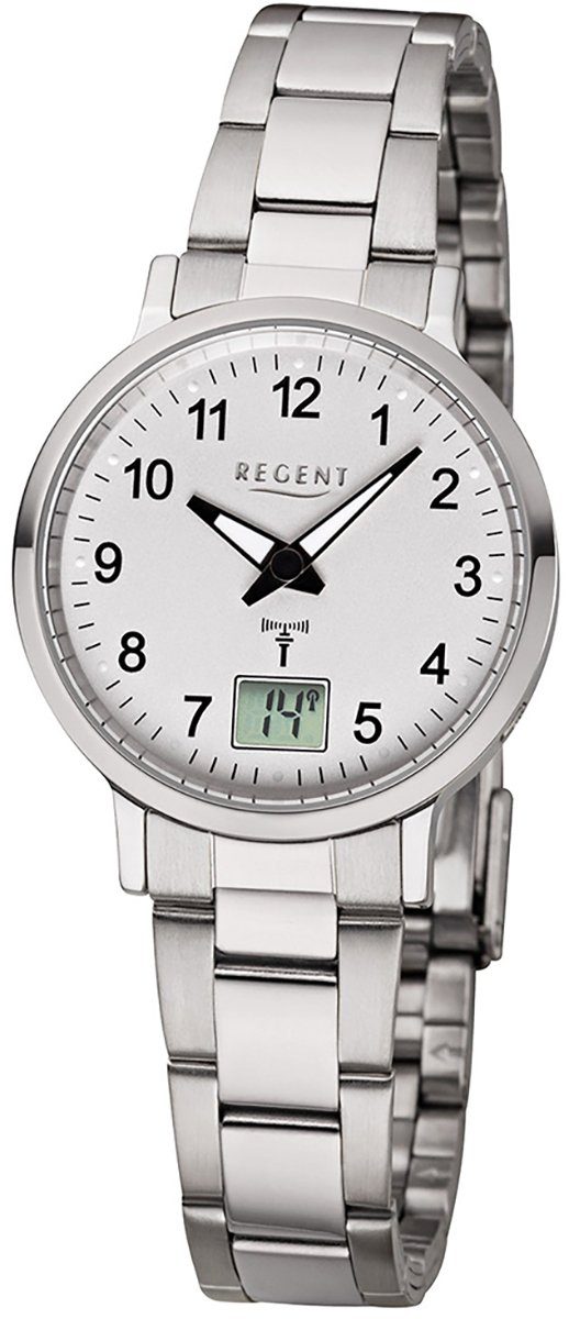 Regent Funkuhr Regent Damen Uhr FR-260 Metall Funkwerk, Damen Funkuhr rund, klein (ca. 30mm), Metallarmband hellsilber