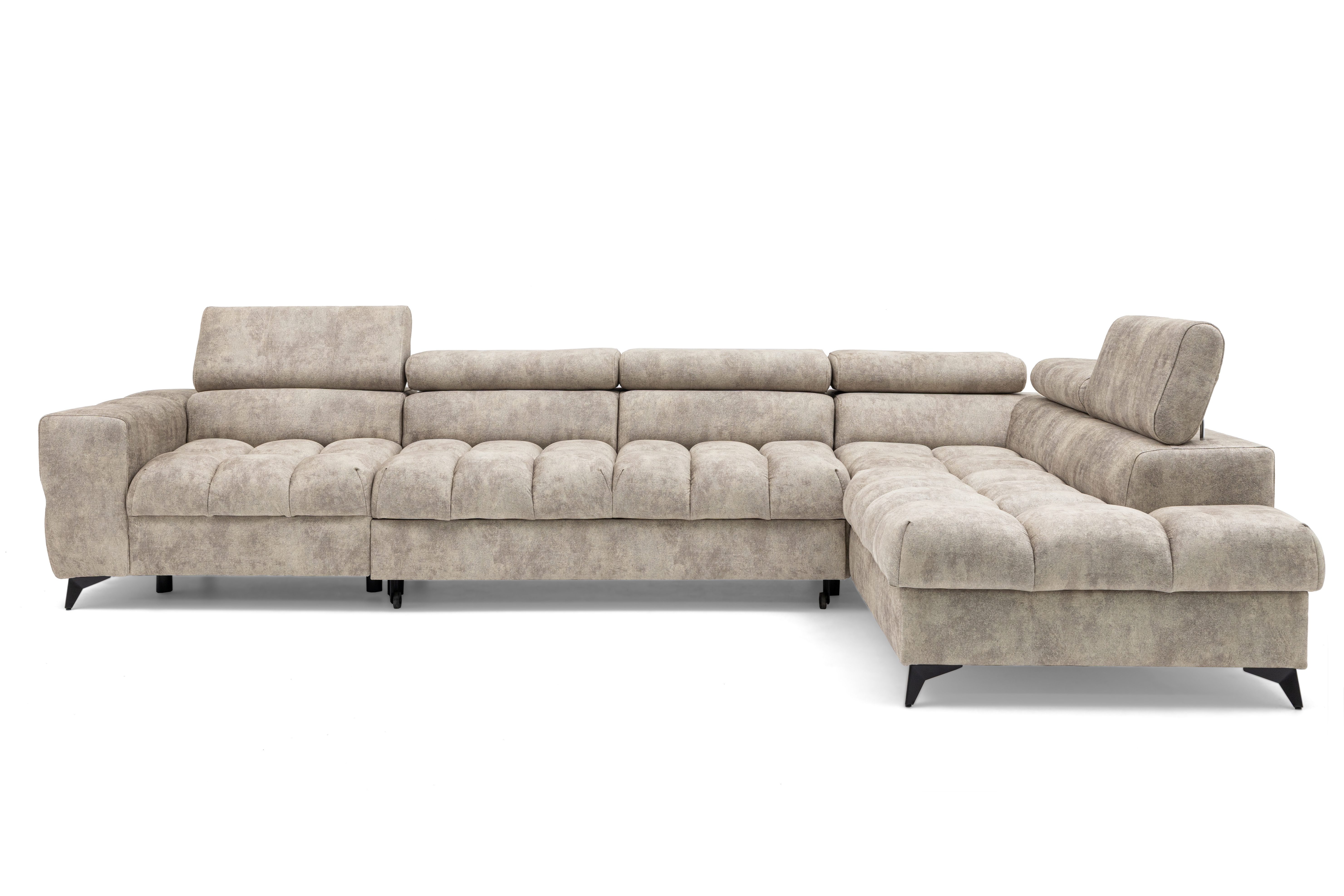 Muffo Ecksofa Pudding Maxi, Elegante starke Steppung, mit Bettkasten, verstellbaren Kopfstützen, mit Schalffunktion