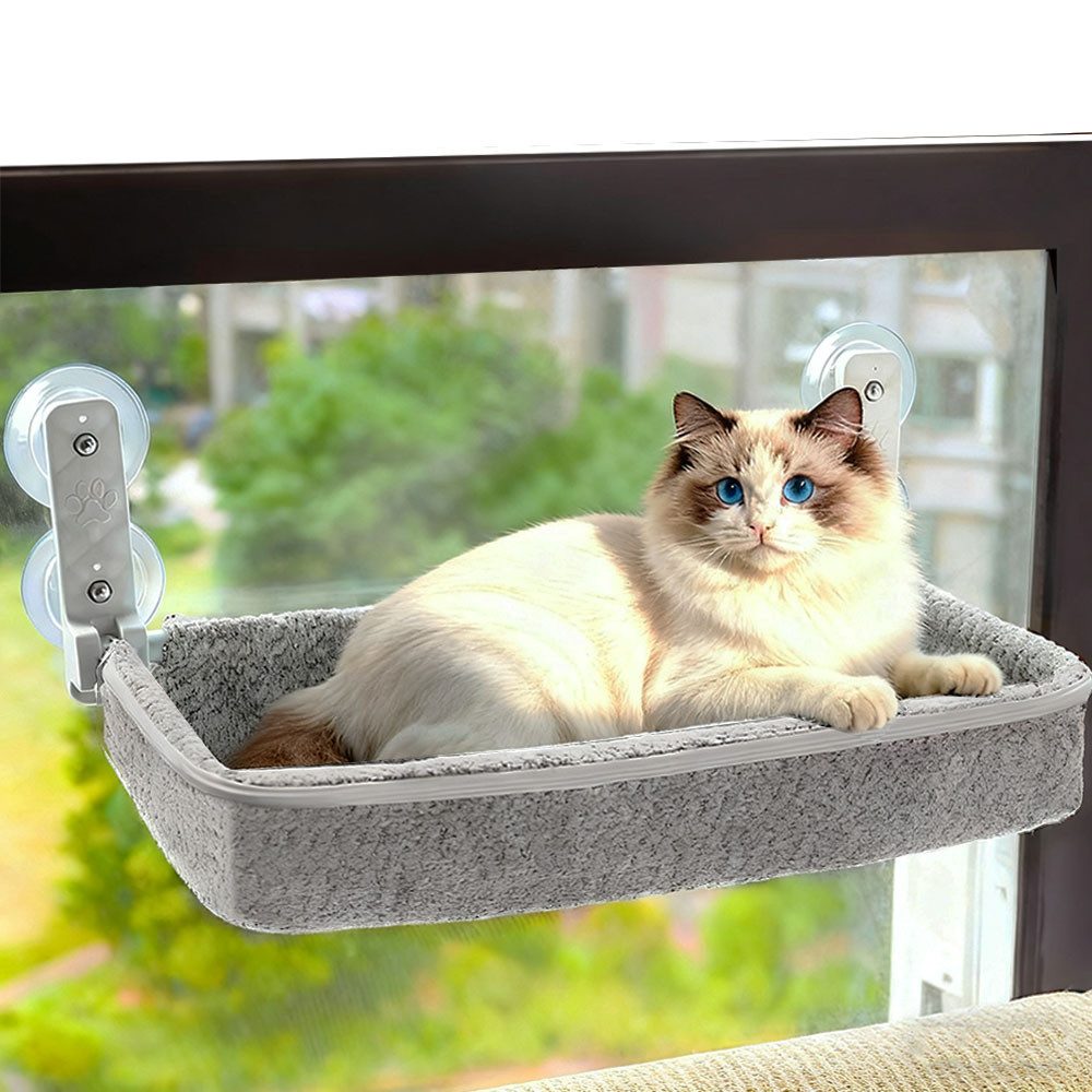 SURFOU Katzen-Hängematte Katzenfensterliege Katzen hängematte mit Saugnäpfen Fenster Katzenbett, Katzenmöbel, Katzen Kletterwand, Hängematte Katze, 30*52*10cm, mit 4 stabilen Saugnäpfen. tragkraft bis 18 kg, abnehmbar