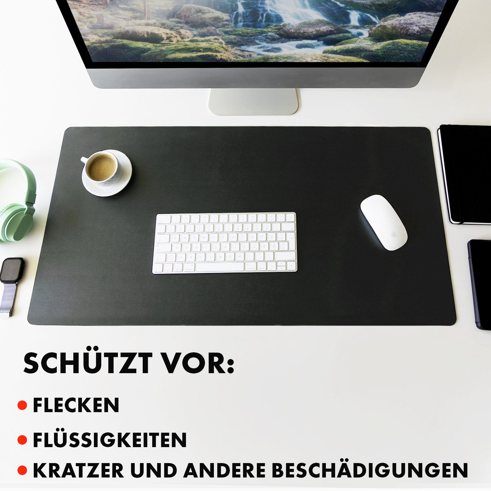 Floordirekt Schreibtischunterlage Nero, Pflegeleichtes, weiches Kunstleder – Bild 5 von 5
