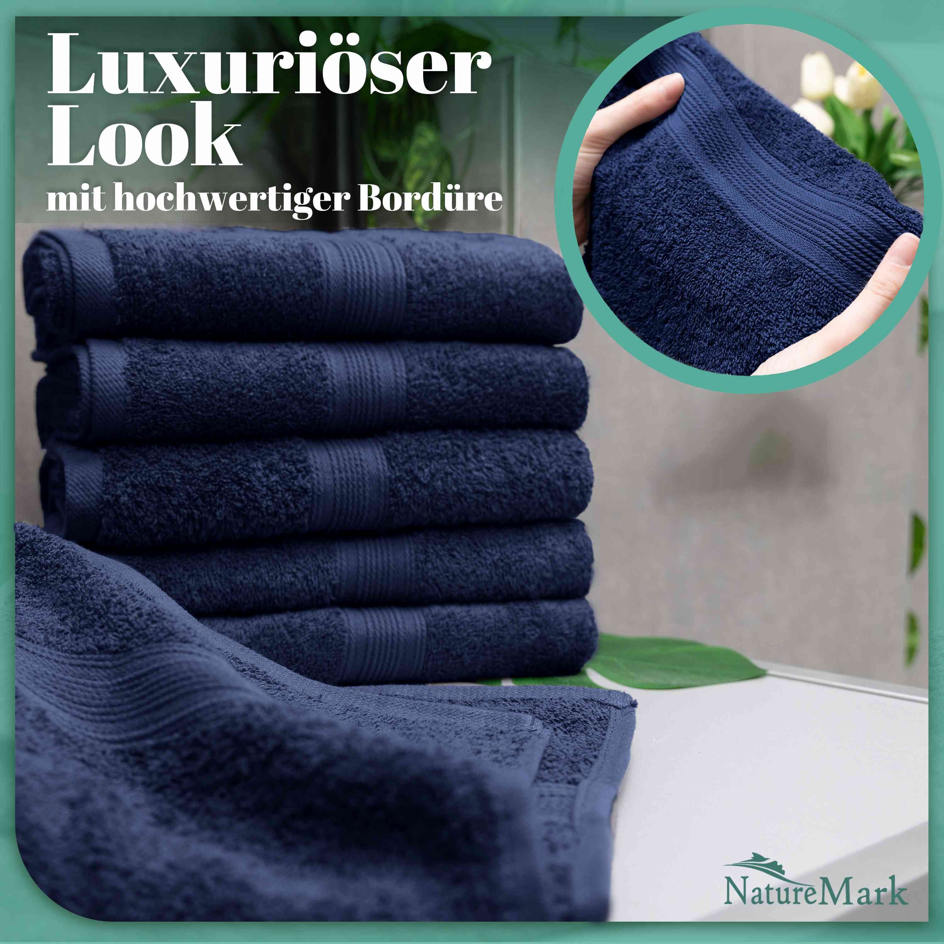 NatureMark Handtücher 8er-Set Frottier Handtücher 50x100cm, 100% Baumwolle (8-St), 8X Frottier Handtücher mit Aufhänger, 50 x 100cm, Navy blau – Bild 5 von 5