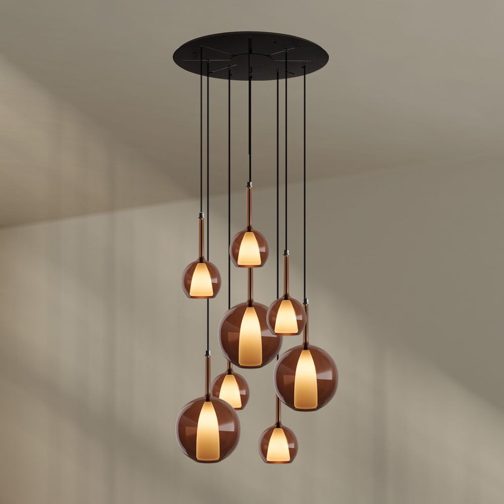 s.luce Pendelleuchte Belluna Galerieleuchte 8-flammig Ø 80cm Baldachin Braun
