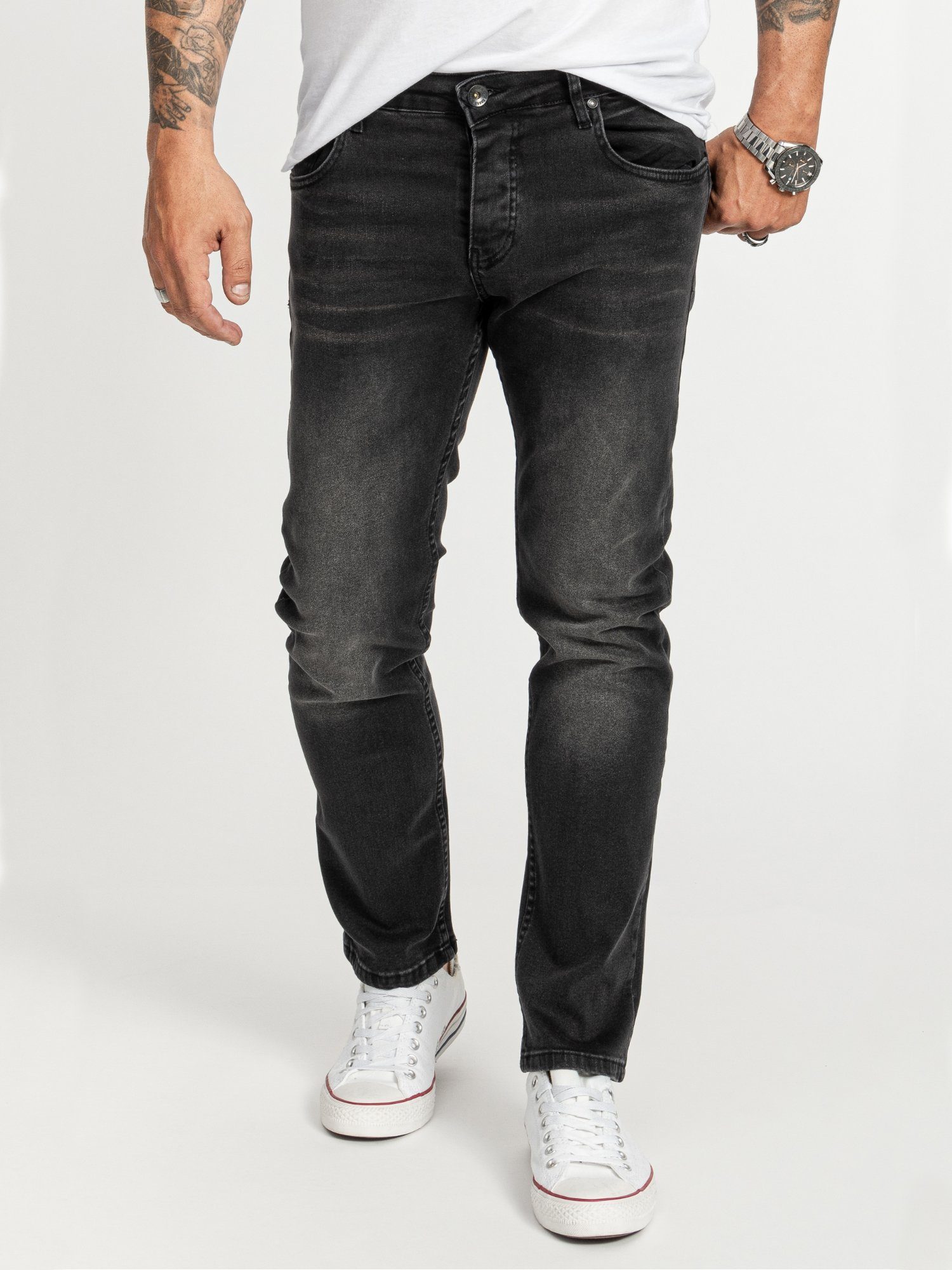 Regular-fit-Jeans Herren Jeans Stonewashed Schwarz RC-2409