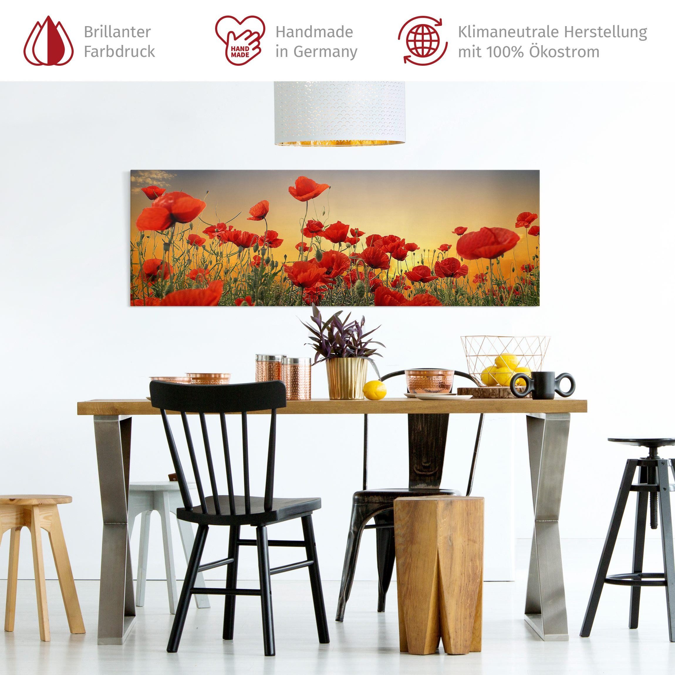 Bilderdepot24 Leinwandbild Blumen Modern Mohnblumenfeld Sonnenuntergang günstig online kaufen