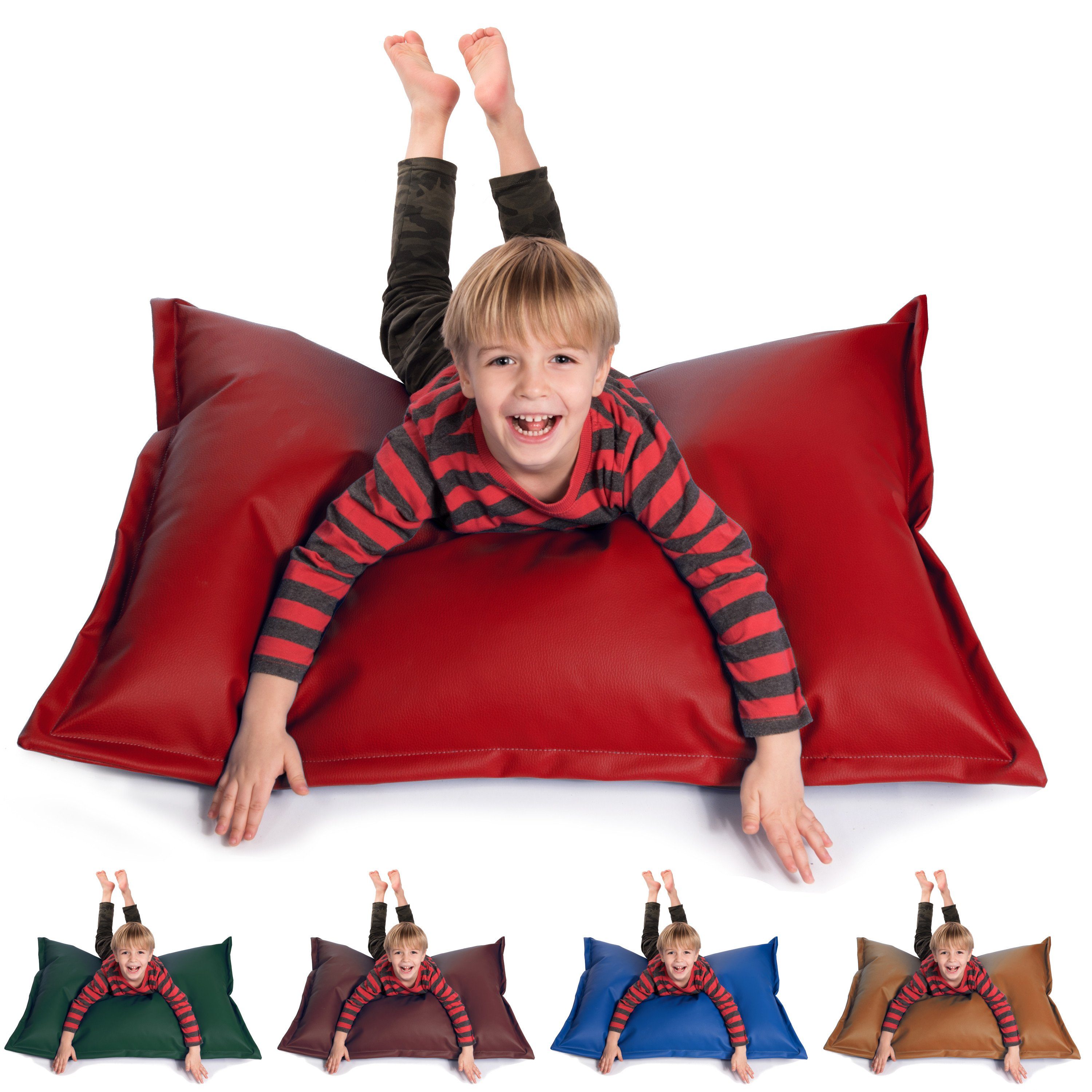 sunnypillow Sitzsack aus Kunstleder Outdoor Kinder cm für Indoor 100 Erwachsene, Styropor mit x & & 70 60L Füllung
