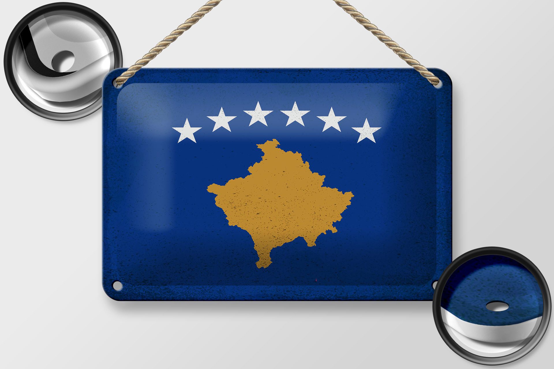 Femer GmbH Metallschild Flagge Kosovo 18x12cm Flag of Kosovo Vintage, (1 St), gewölbte Oberfläche, abgerundete Ecken, umgeschlagene Kanten