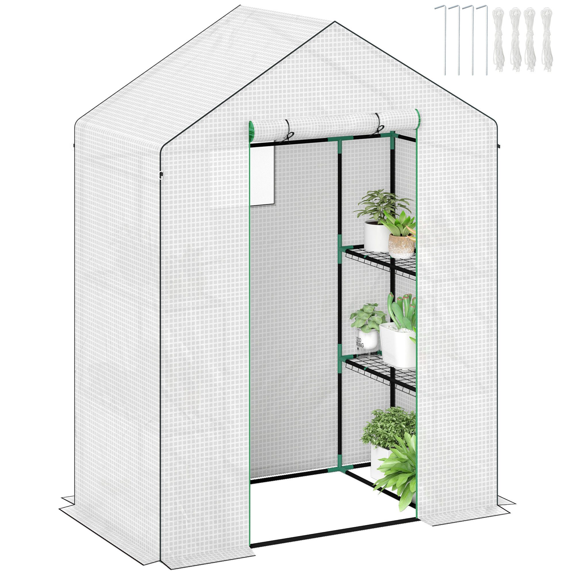 Outsunny Foliengewächshaus mit Rolltür, Fenster, Regale, günstig online kaufen