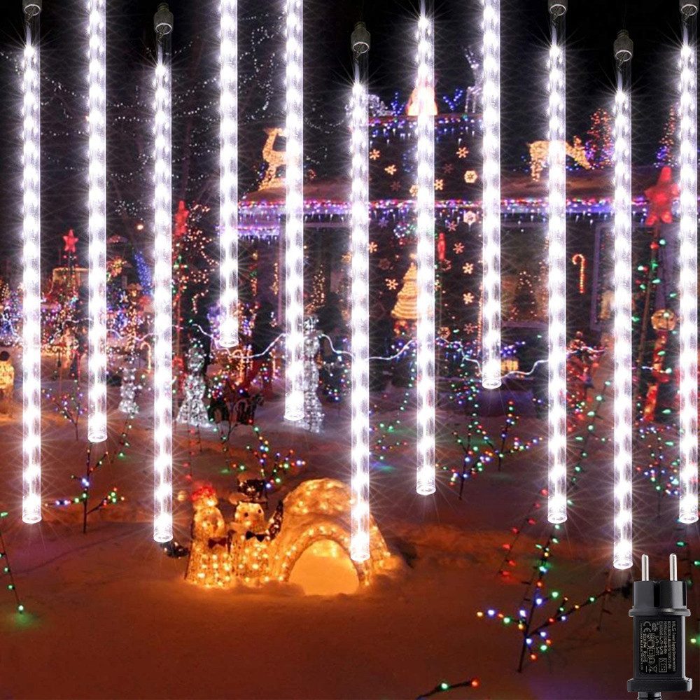 Jibenhome LED-Lichtervorhang Weihnachtsbeleuchtung Meteorschauerlichter Fallende LED Lichterkette, Doppelseitige LED, 8 Tube-192/288LEDs