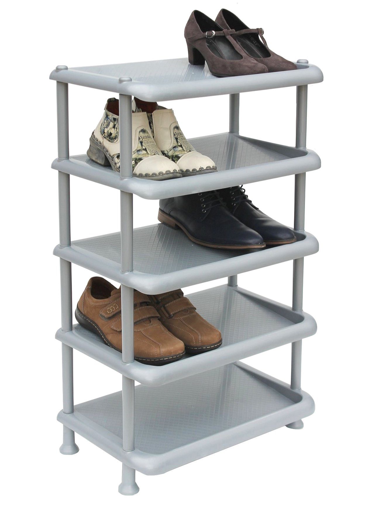 DanDiBo Schuhregal Schuhregal Kunststoff 93901 Stapelbar Schuhablage Offen Schuhständer mit 5 Ebenen Grau Schuhschrank