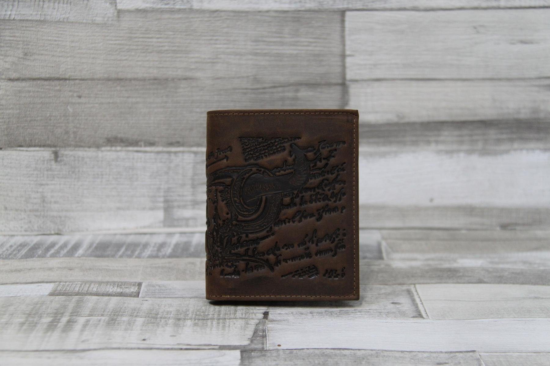 Landleder Geldbörse Herrenbörse Kombibörse braun – rustikales Leder mit Prägung & R