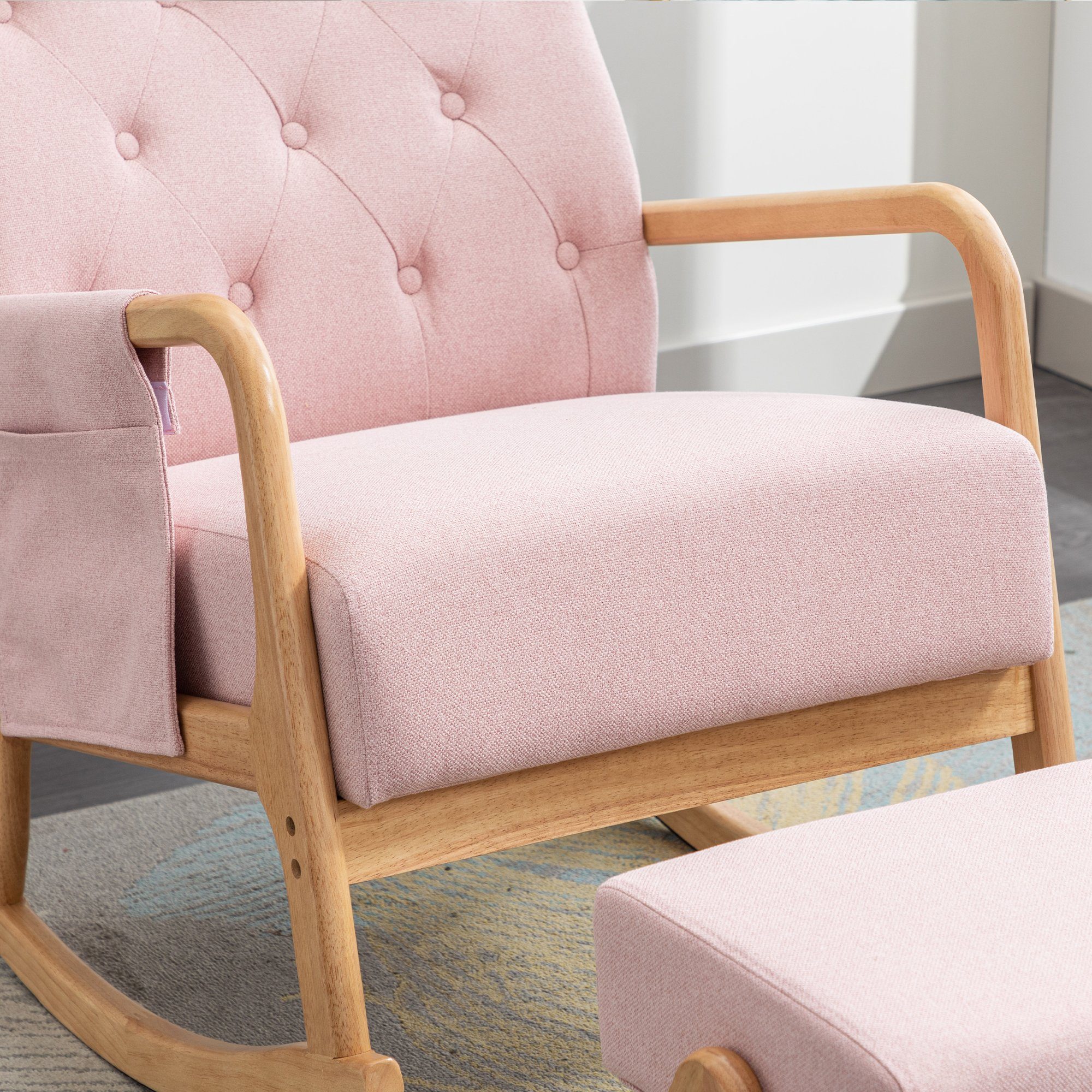 Leinen, Relaxsessel Kissen Mit Wohnzimmersessel und integriertes rosa (Leinen, mit Relaxsessel Design Seitentaschen, Schaukelsessel chwingsessel Akzentstuhl Rückenlehne REDOM Hocker),