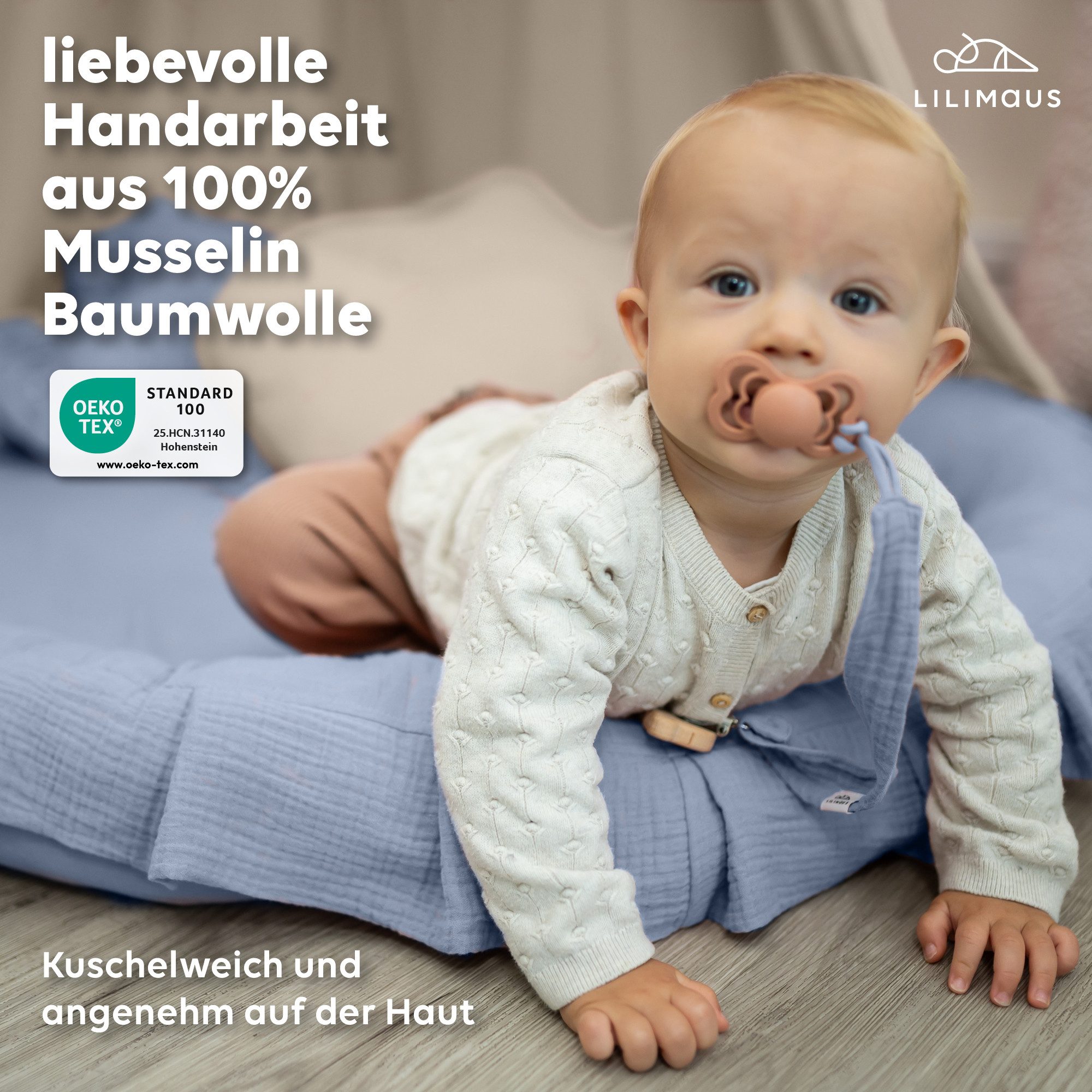 lilimaus Bodenkissen Sitzkissen für Kinder aus Musselin - Spielmatte & Kuschelecke, mit zarter Rüscheneinfassung - zum Lesen, Spielen & Kuscheln