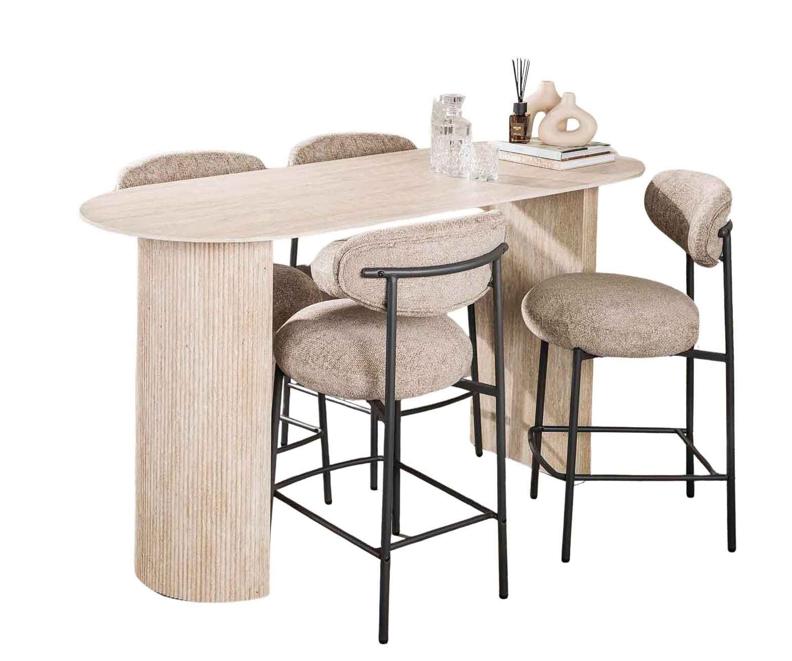 LEVEN Lifestyle Bartisch Hochtisch Stehtisch TRAVINA Eleganz in Travertin-Optik 180 cm oval, Keramik-Tischplatte