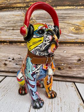 GILDE Dekoobjekt Pop Art Bulldogge Mops – Sitzendes Graffiti-Design mit Halsband, Glock