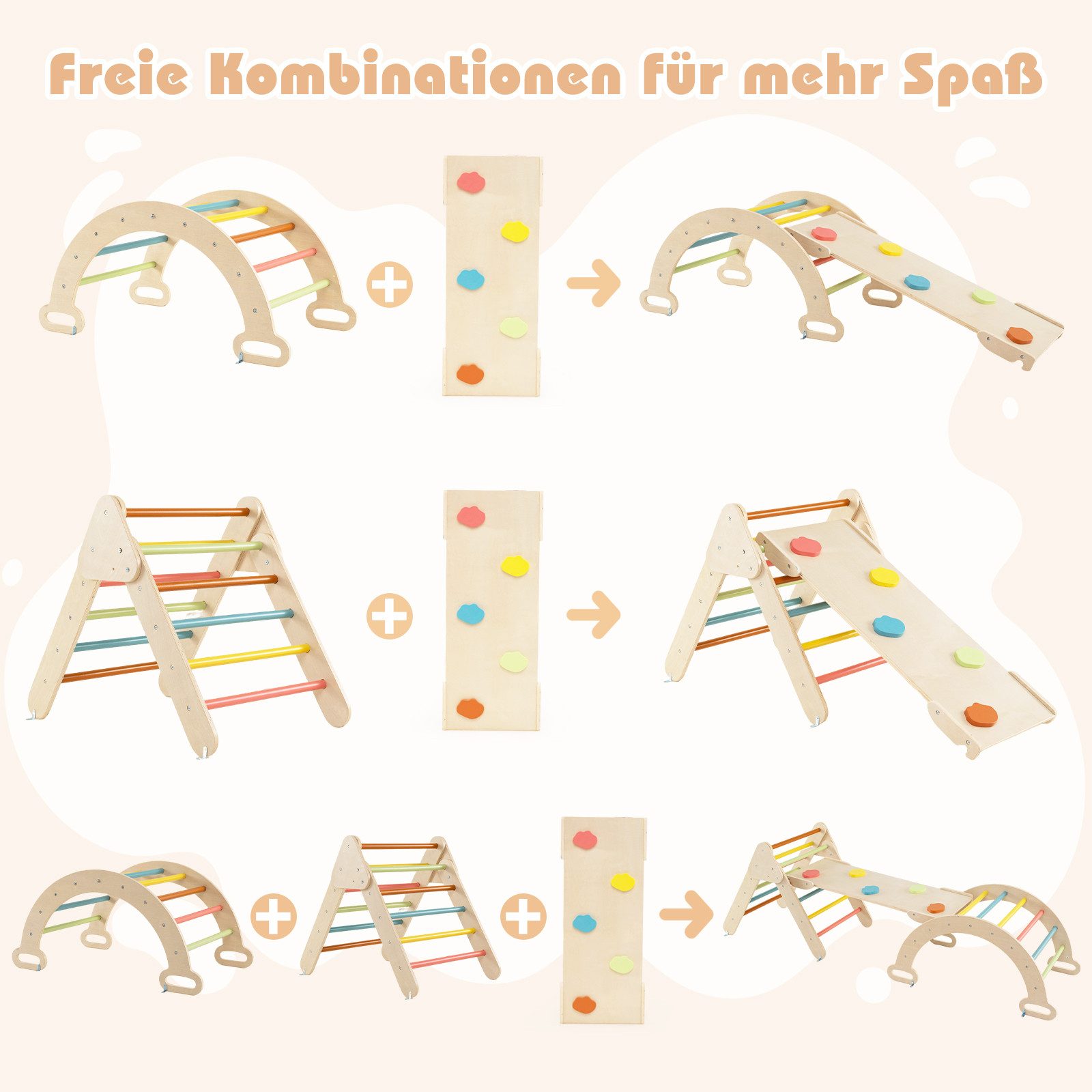 COSTWAY Klettergerüst, 4 in 1 Kletterbogen mit Rampe, Tragfähigkeit von 50kg