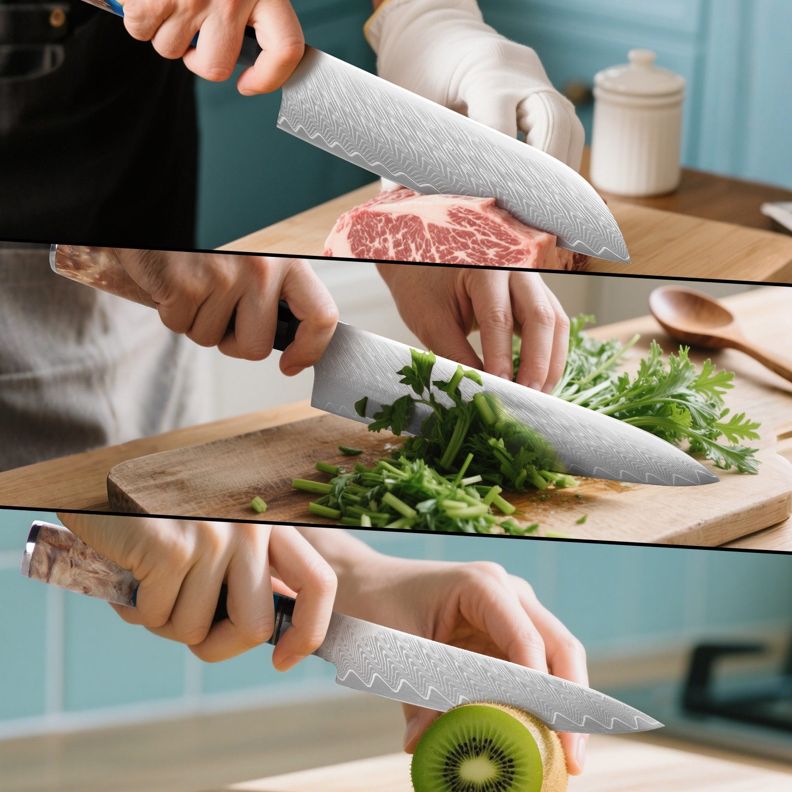 KAZUSHI Kochmesser Professionelles Santoku-Messer/Universalmesser, Superscharfes, Versatile Kochmesser, Fleisch / Gemüse / Obst usw – Bild 5 von 5