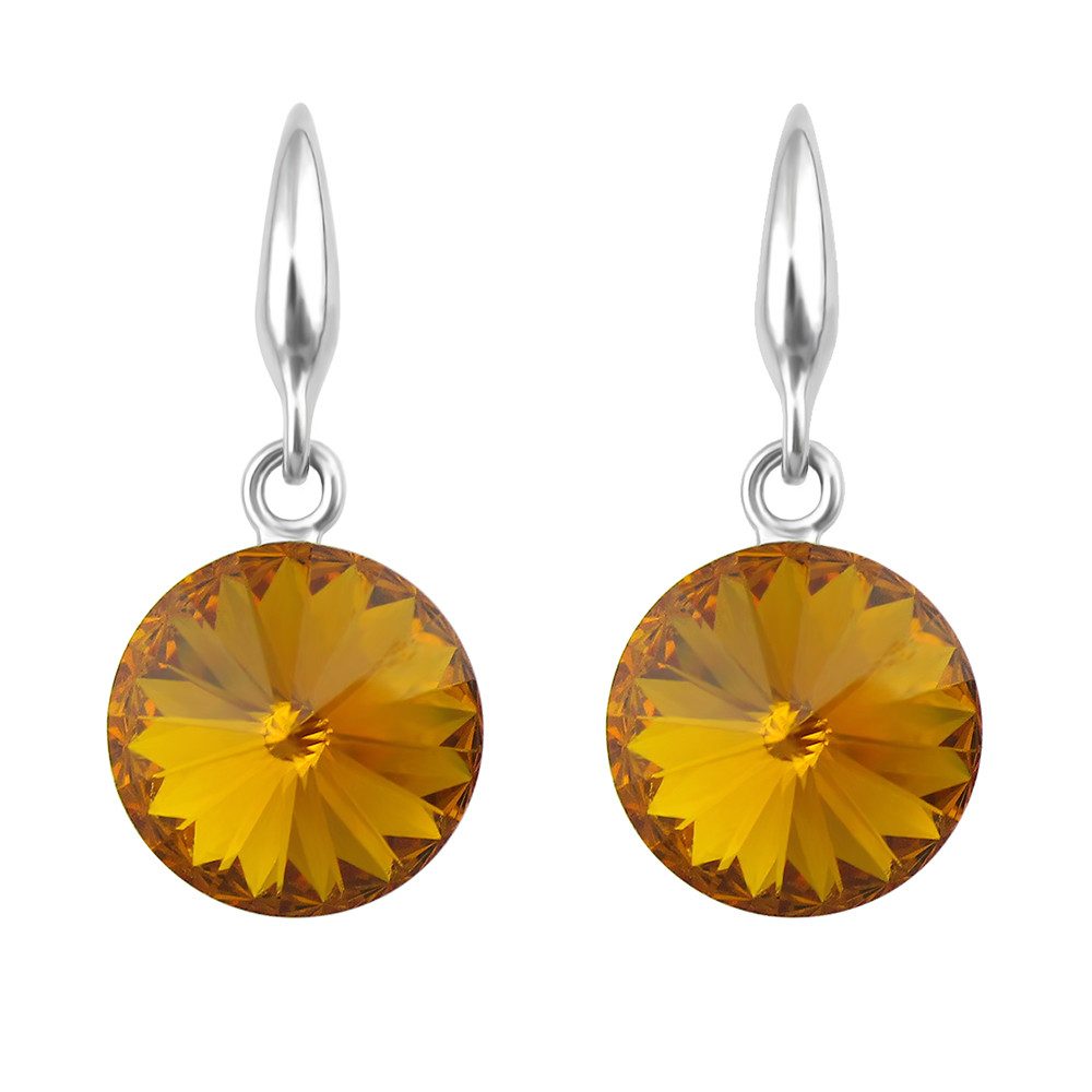 LÖB Paar Ohrhänger 750er Weißgold vergoldet Ohrringe Hängend Kristall Stein Silber Gold (Geschenke für Frauen Beste Freundin Mutter Mama Damen Ehefrau sie zum Geburtstag Ostern Muttertag Muttertagsgeschenk, Inkl. Schmuckbox), 18 Karat Ohrhänger Gelb Bernstein Kurz Glitzer Kreis Anhänger Elegant