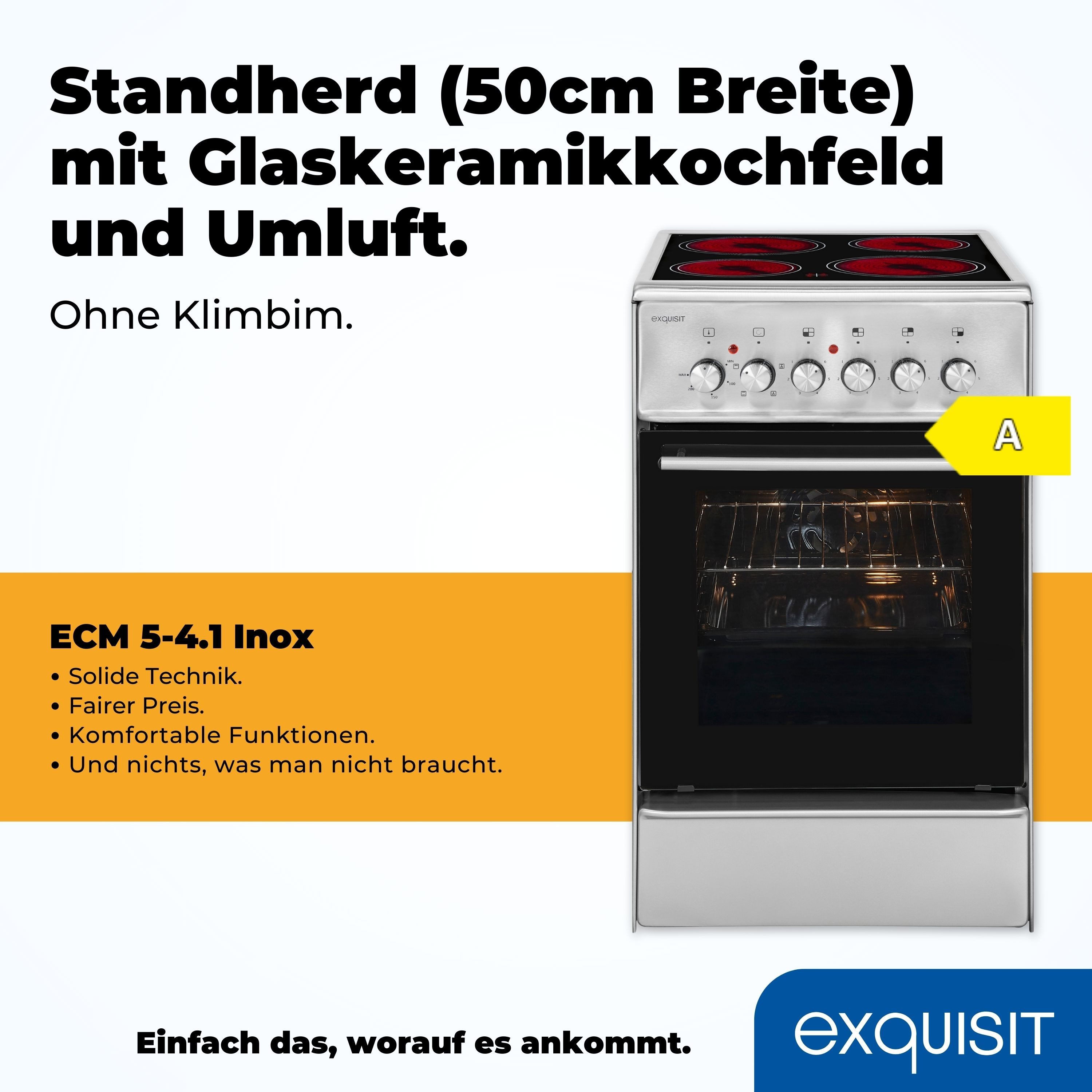 exquisit Elektro-Standherd ECM 5-4.1 Inox, Nein, Umluft, Grill