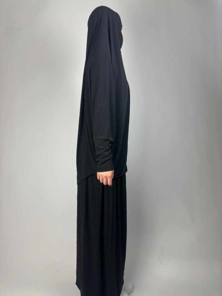 2 Muslim Burka & Gebetskleid Gebetskleidung Schwarz teiliges Kopftuch Rock Maxikleid Aymasal