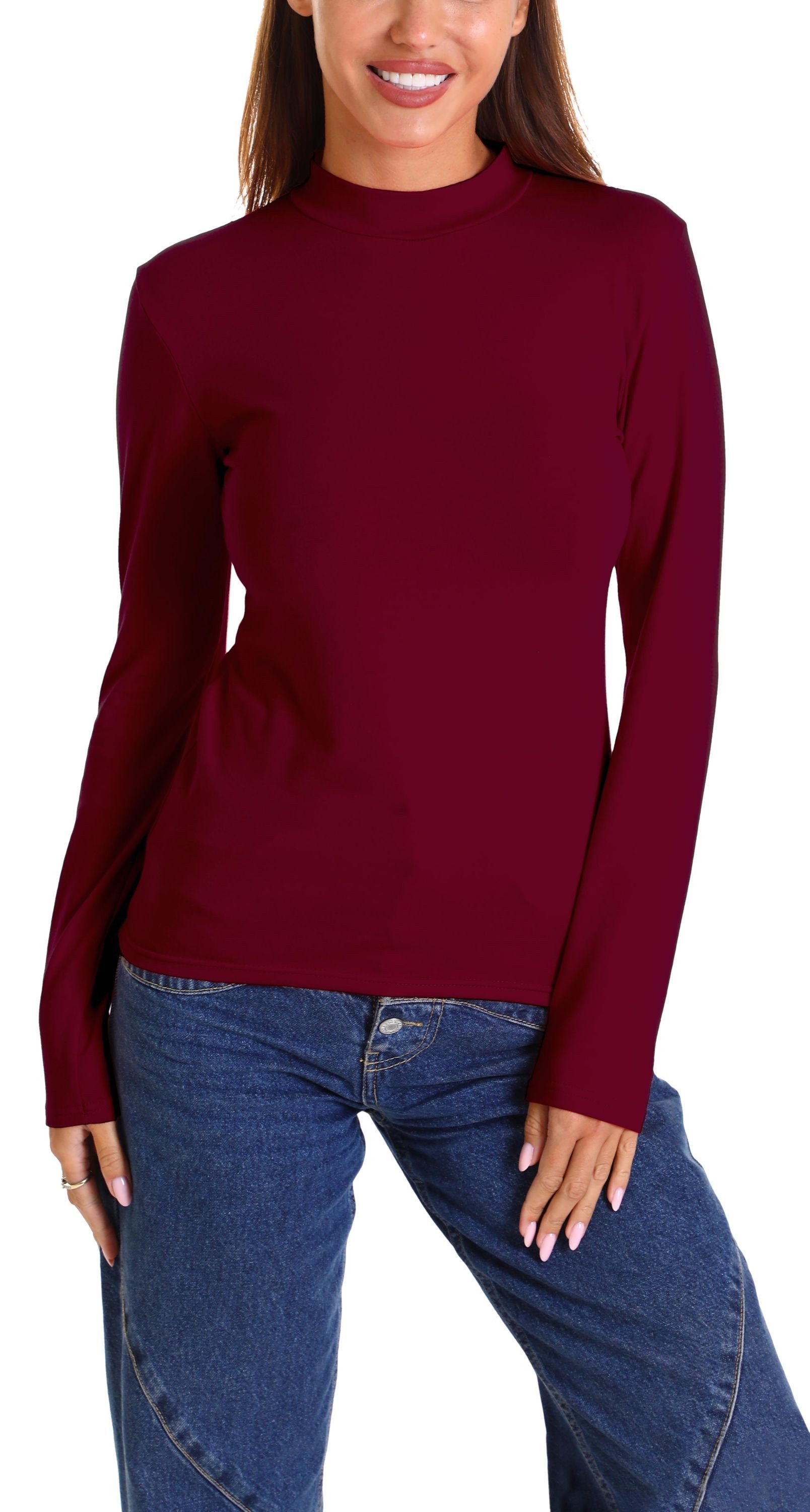 Rollkragenshirt Alkato Damen Langarm Shirt mit Stehkragen