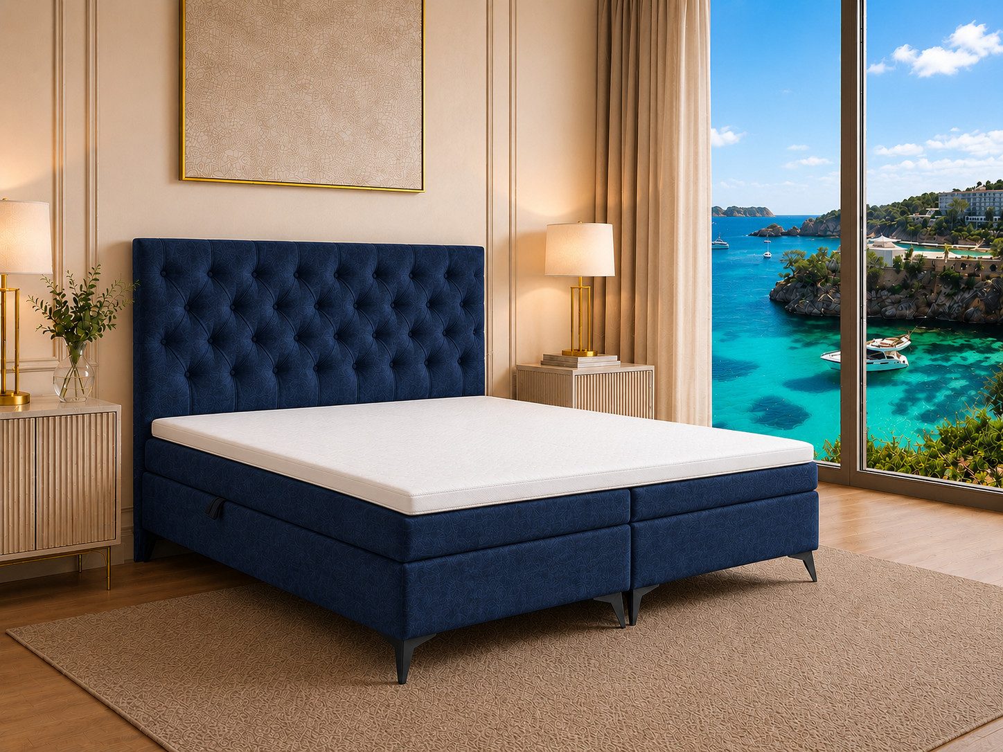 Best for Home Boxspringbett K18 SLIM mit zwei Bettkasten und Komfort Topper H3 (Bonell-Matratze, gepolstertes Kopfteil, Doppelbett versch. Größen, 1-St., 140x200 160x200 180x200 200x200 cm), Handwerksqualität, TOP Preis-Leistungs-Verhältnis