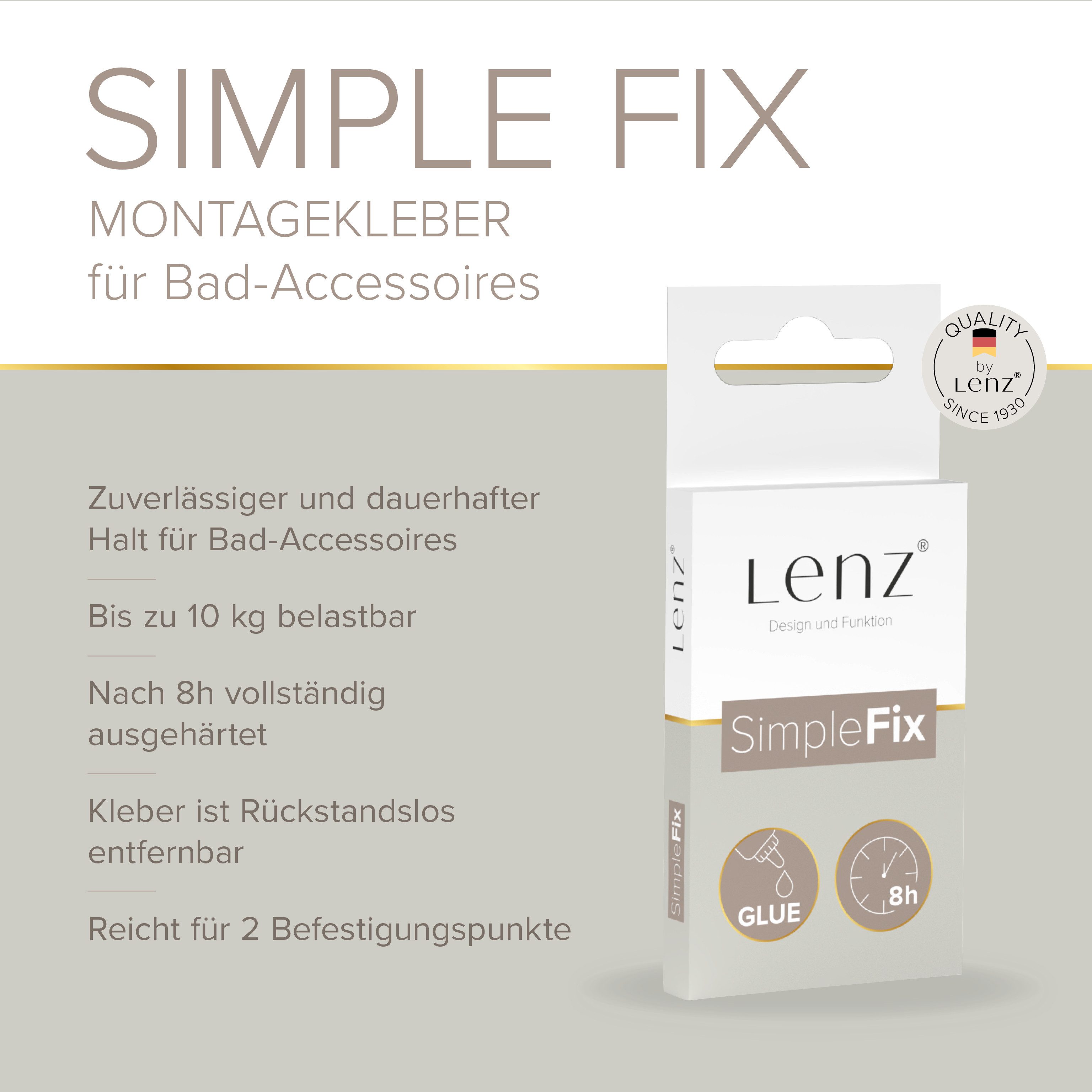 Lenz Montagekleber SimpleFix, (Packung), Rückstandslos entfernbar, kein Bohren nötig