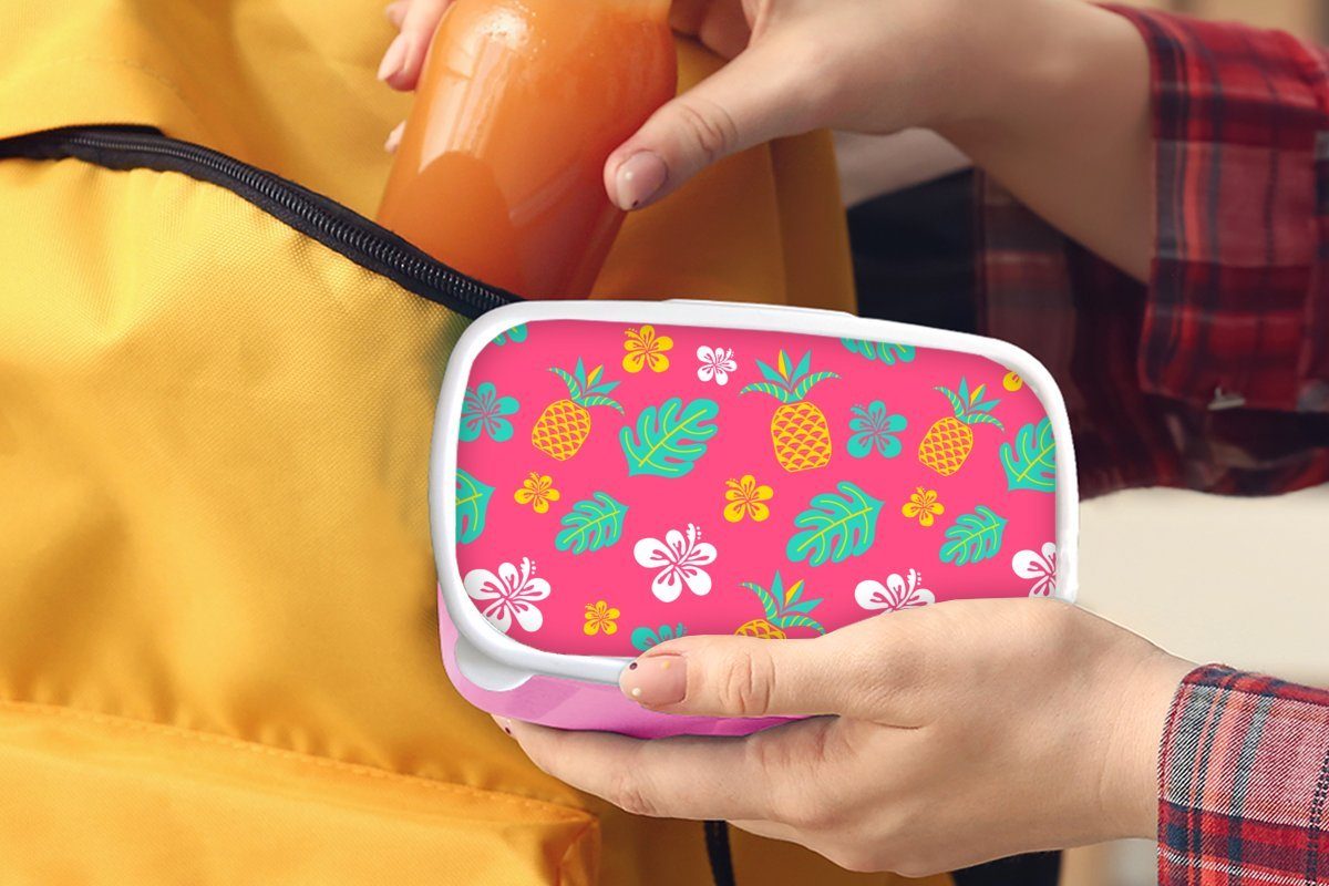 Kinder, Sommer Mädchen, (2-tlg), MuchoWow Erwachsene, Kunststoff, rosa - Snackbox, Brotdose - Muster für Kunststoff Lunchbox Brotbox Ananas,