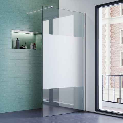 SONNI Duschwand Walk in Duschwand 8mm Nano glas teilsatiniert Duschabtrennung, Einscheibensicherheitsglas, mit Stabilisator, Höhe 200cm, Breite 80-140cm