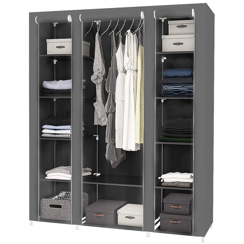 JEOBEST Stoffschrank Kleiderschrank Stoffschrank mit Kleiderstange mit Kleiderstange, Reißverschluss & Ablagen 172*134*43cm