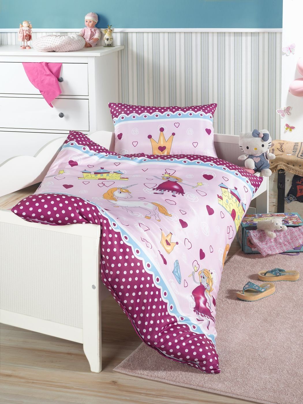 Babybettwäsche Bettwäsche 100 x 135 cm Einhorn Prinzessin Pink