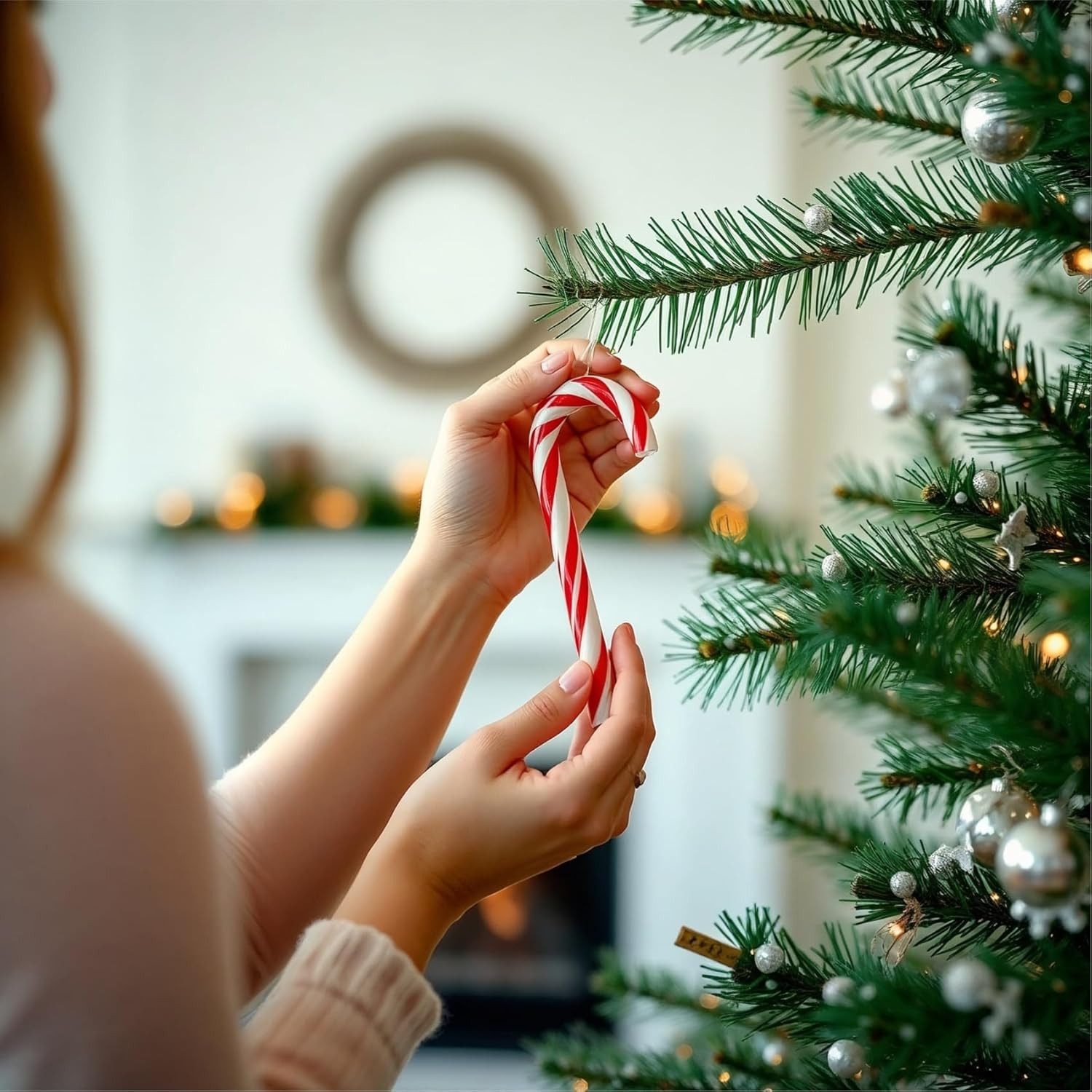 TK Gruppe Weihnachtsbaumkugel 6x Zuckerstangen rot-weiß – glitzernder Baumschmuck für Weihnachten (6 St), Christbaumkugel aus Kunststoff