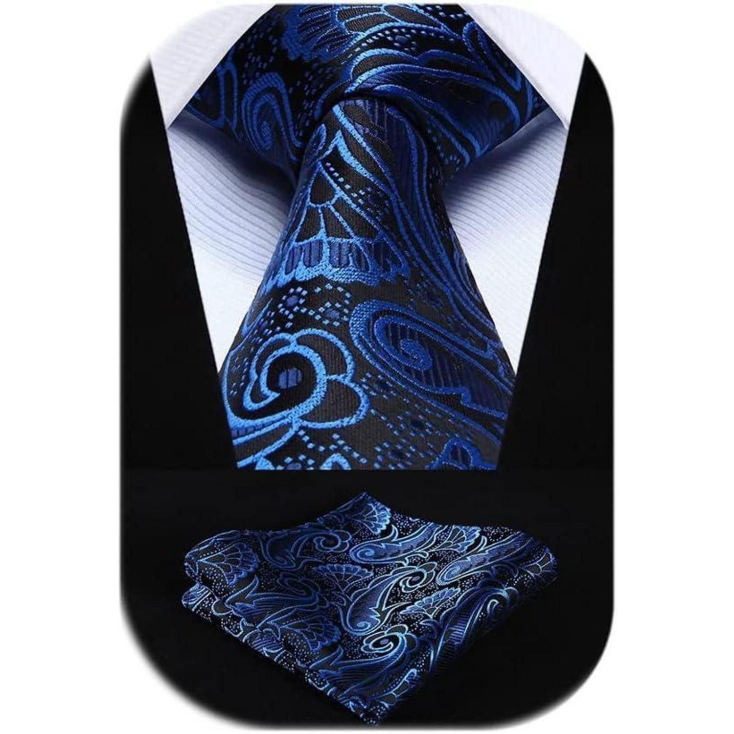 Krawatte Krawatte Herren Hochzeit Paisley Einstecktuch Set Blau Schwarz