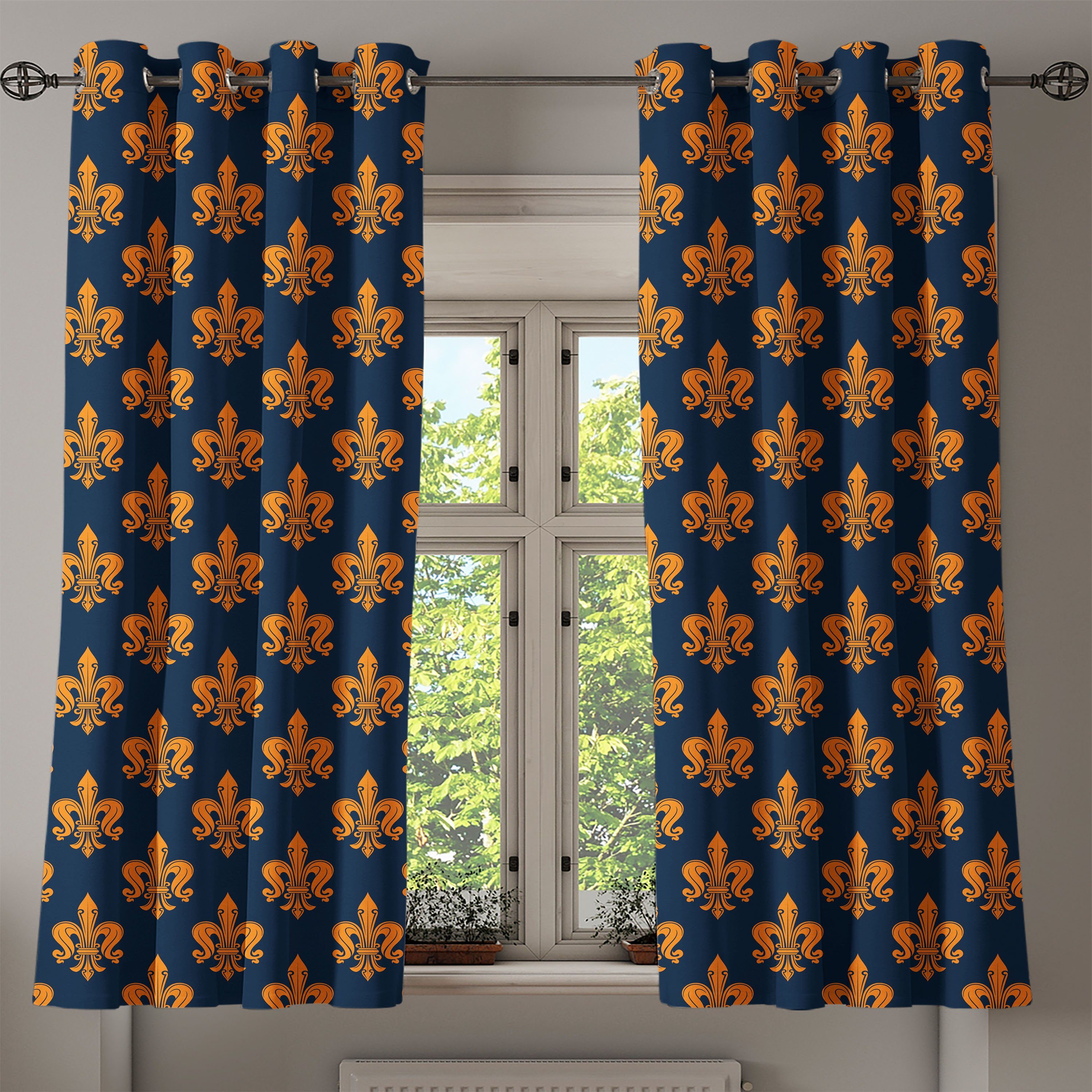 Dekorative De Fleur Lis Victorian 2-Panel-Fenstervorhänge für Schlafzimmer Gardine Gothic Abakuhaus, Wohnzimmer,