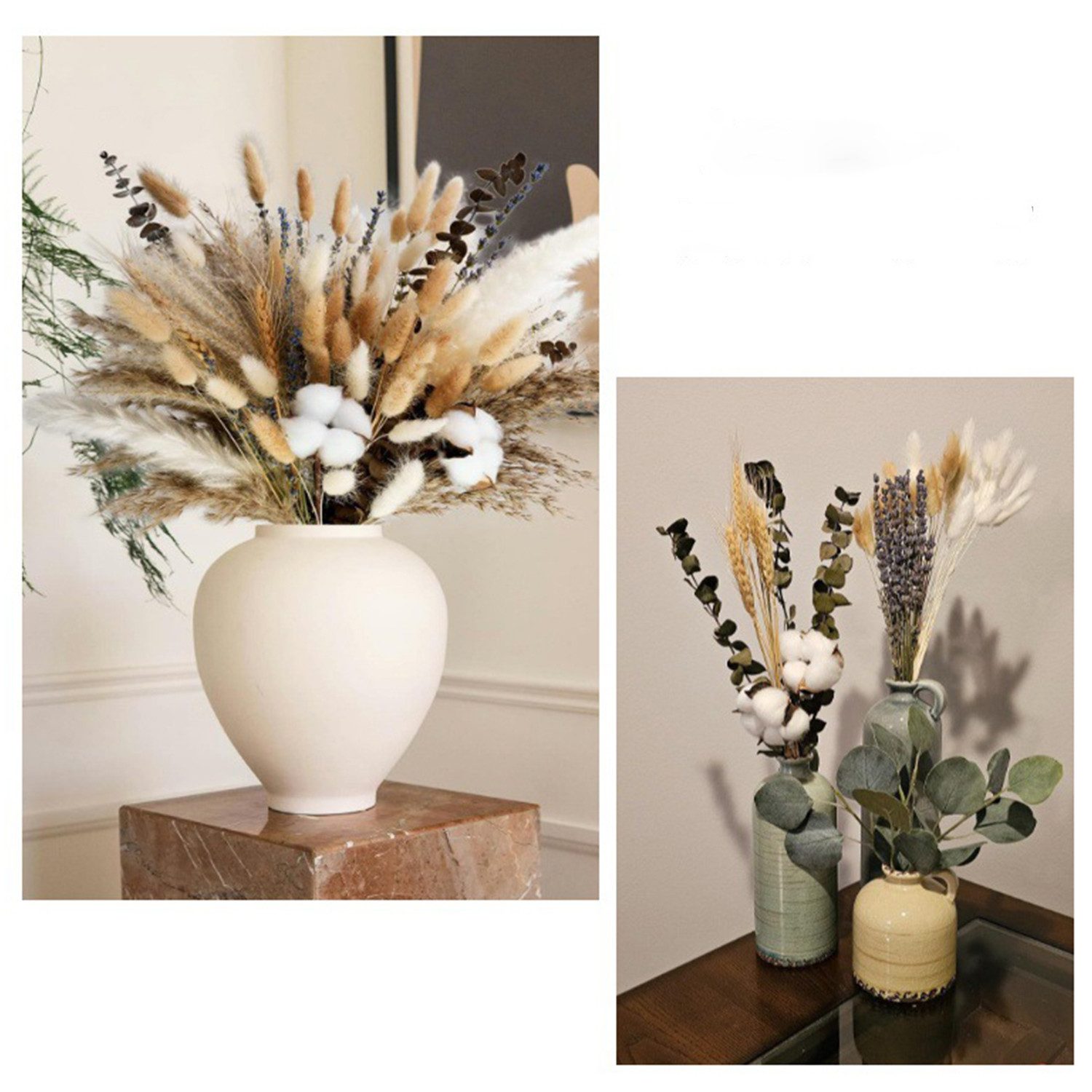 Trockenblume 78 Stück Pampasgras Getrocknet,Pampasgras Trockenblumen Deko Braun,Weiß Pampasgras Flauschige Wedel und Schilfgräser, Natürliche Trockenblumen Stra – Bild 5 von 5